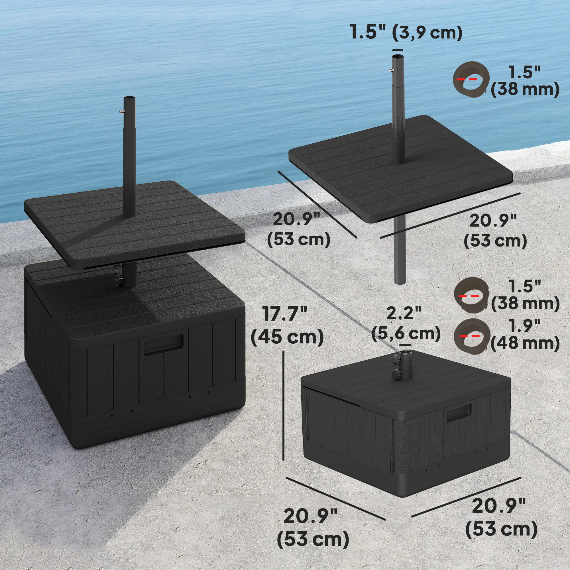 Umbrella Base with Table Tray, 176lbs with Stand Filling, Black - Image 5