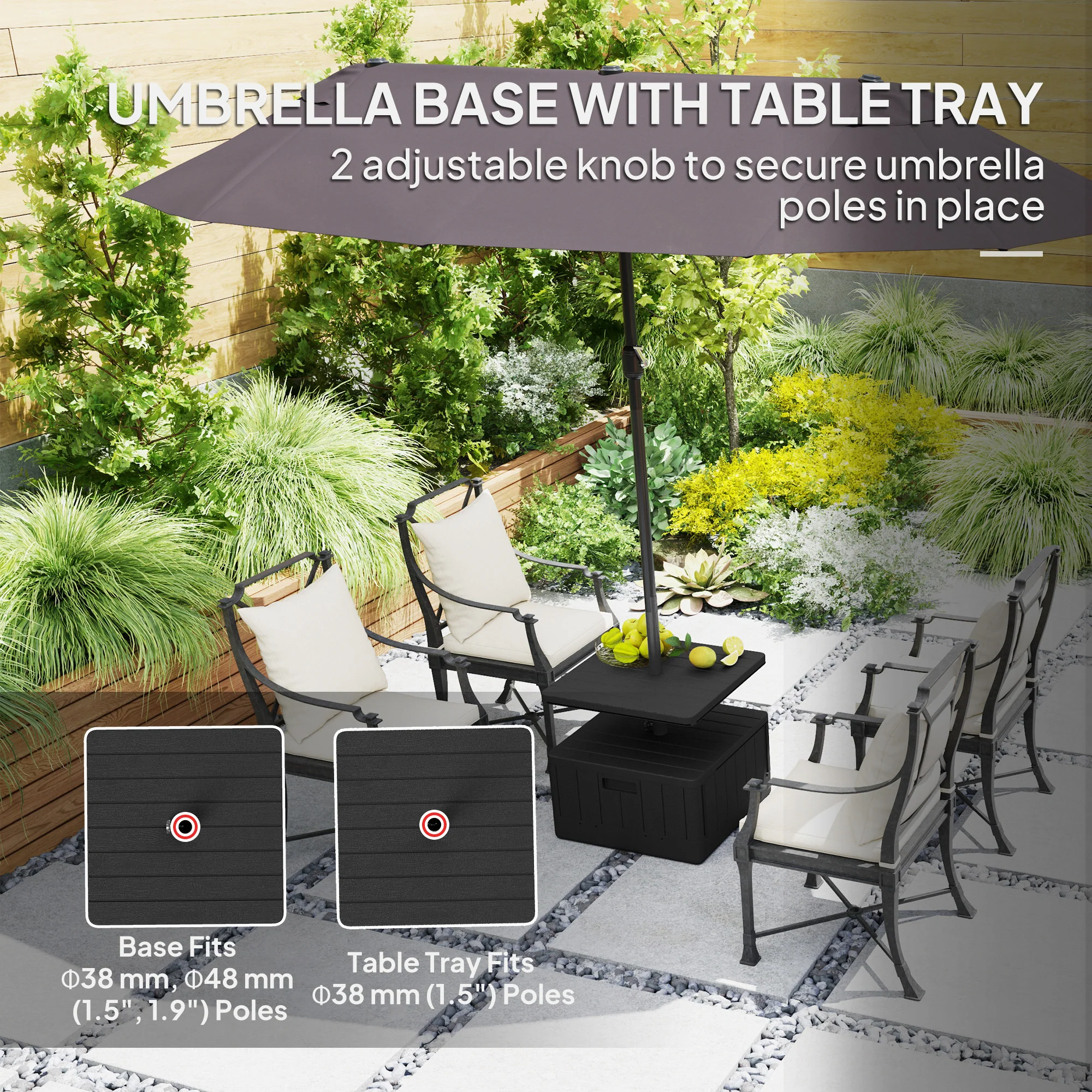 Umbrella Base with Table Tray, 176lbs with Stand Filling, Black - Image 6