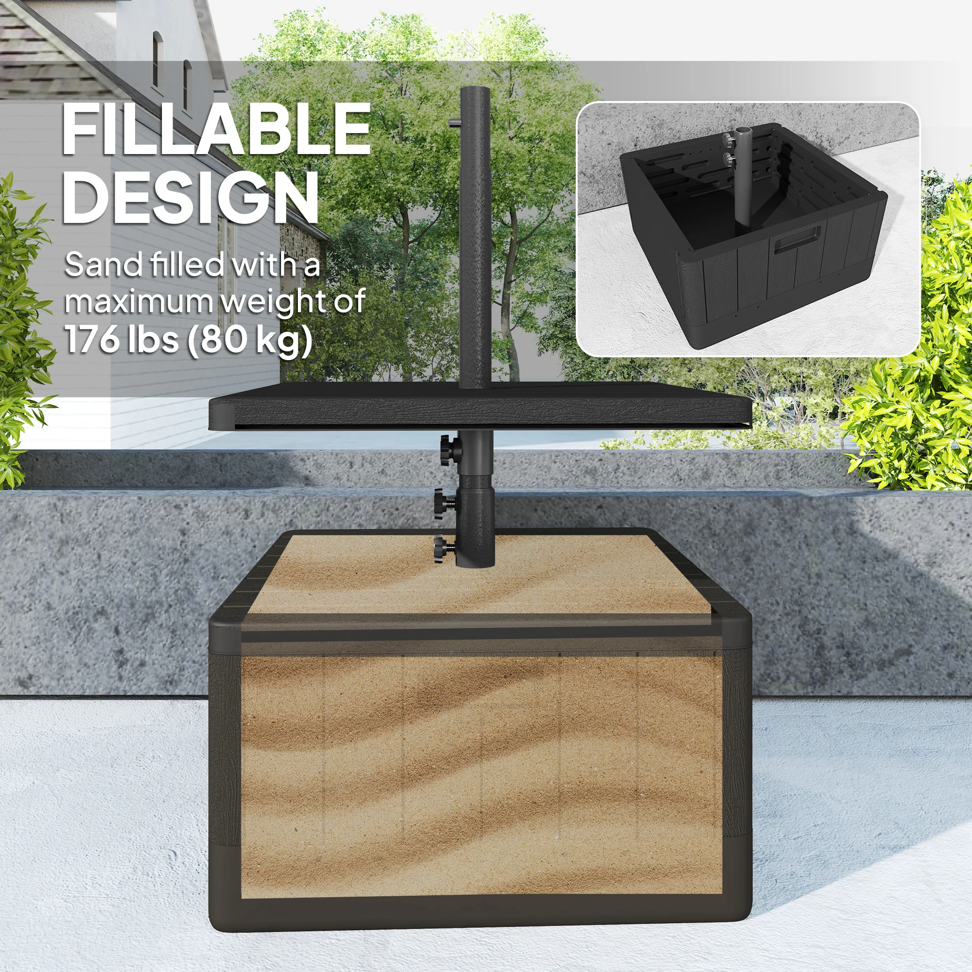 Umbrella Base with Table Tray, 176lbs with Stand Filling, Black - Image 7