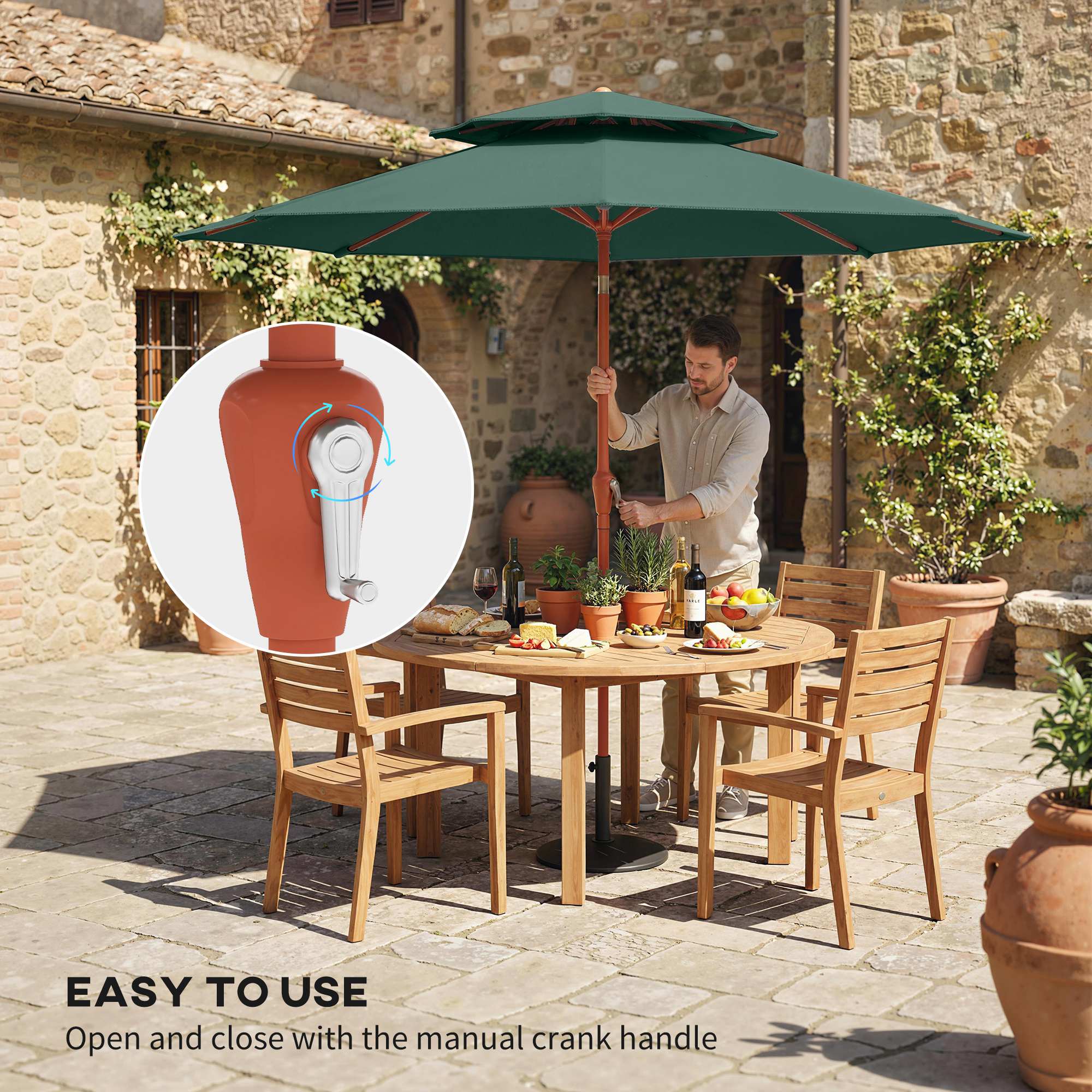 104'' x 104'' Patio Umbrella with Crank and Double Top, Green - Image 6