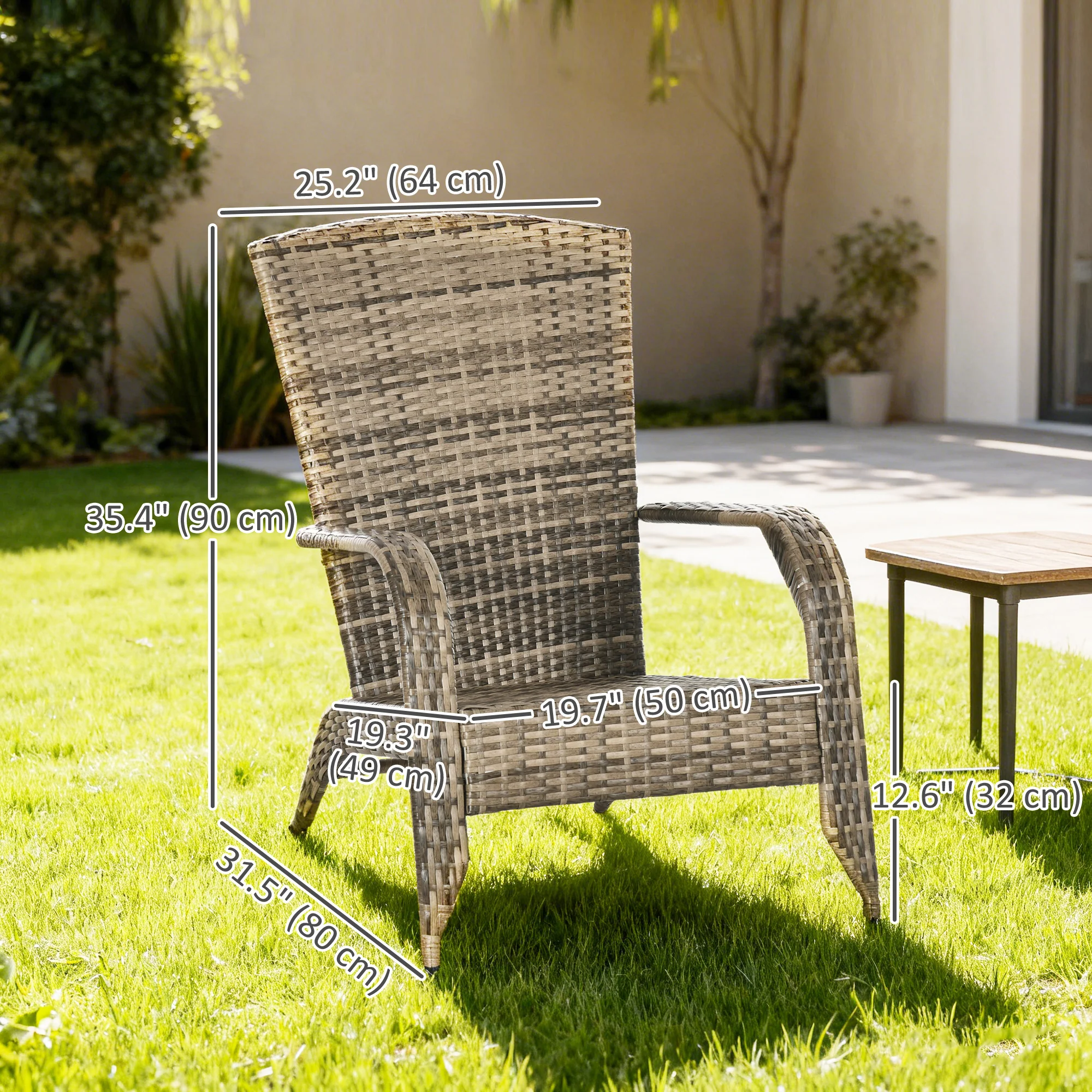 Patio Wicker Adirondack Chair with Soft Cushions, Mixed Grey - Image 5