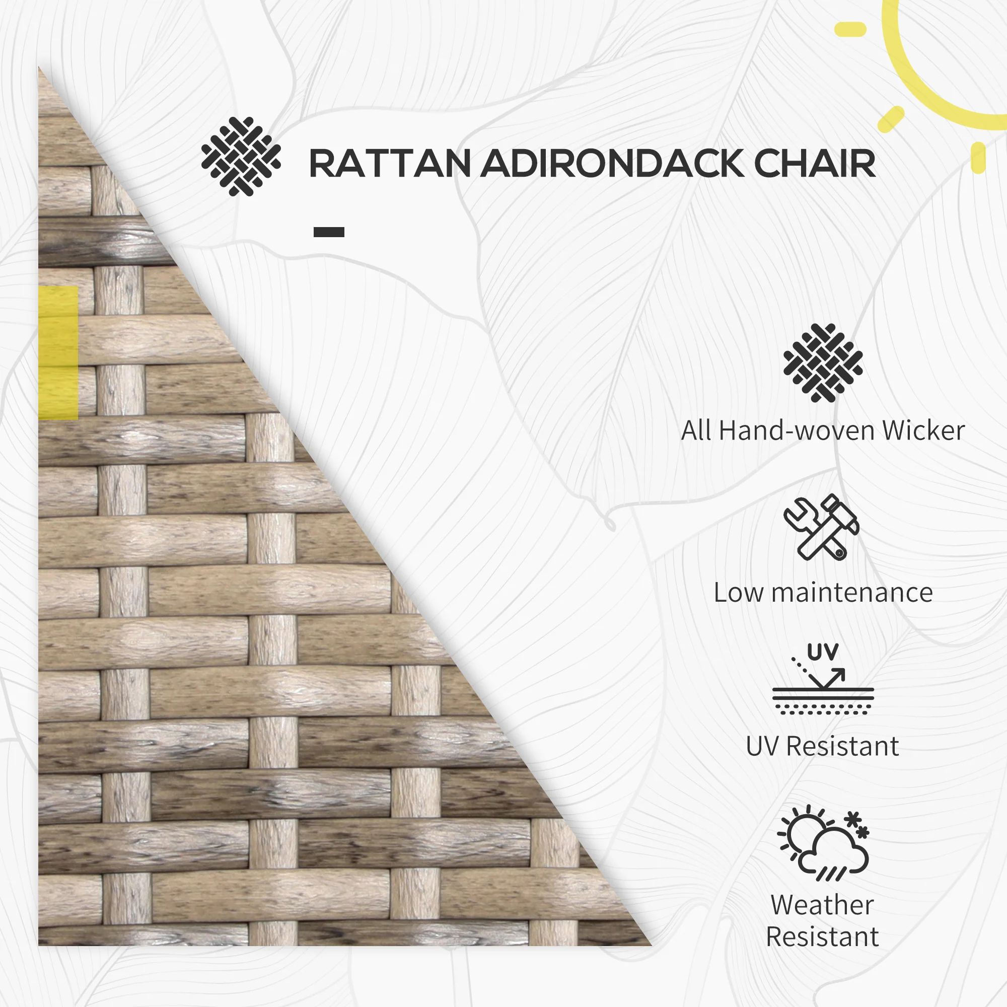 Patio Wicker Adirondack Chair with Soft Cushions, Mixed Grey - Image 6