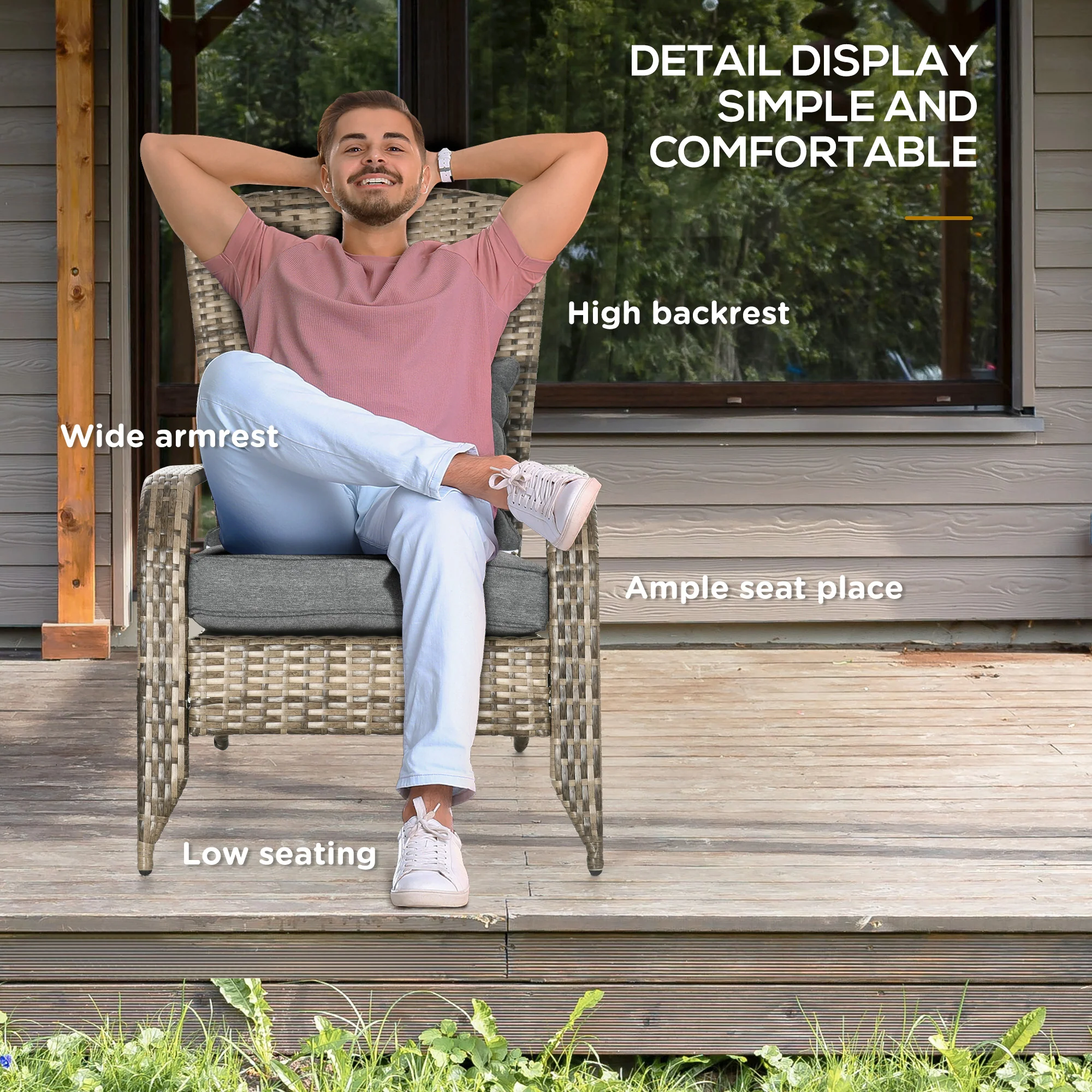 Patio Wicker Adirondack Chair with Soft Cushions, Mixed Grey - Image 7