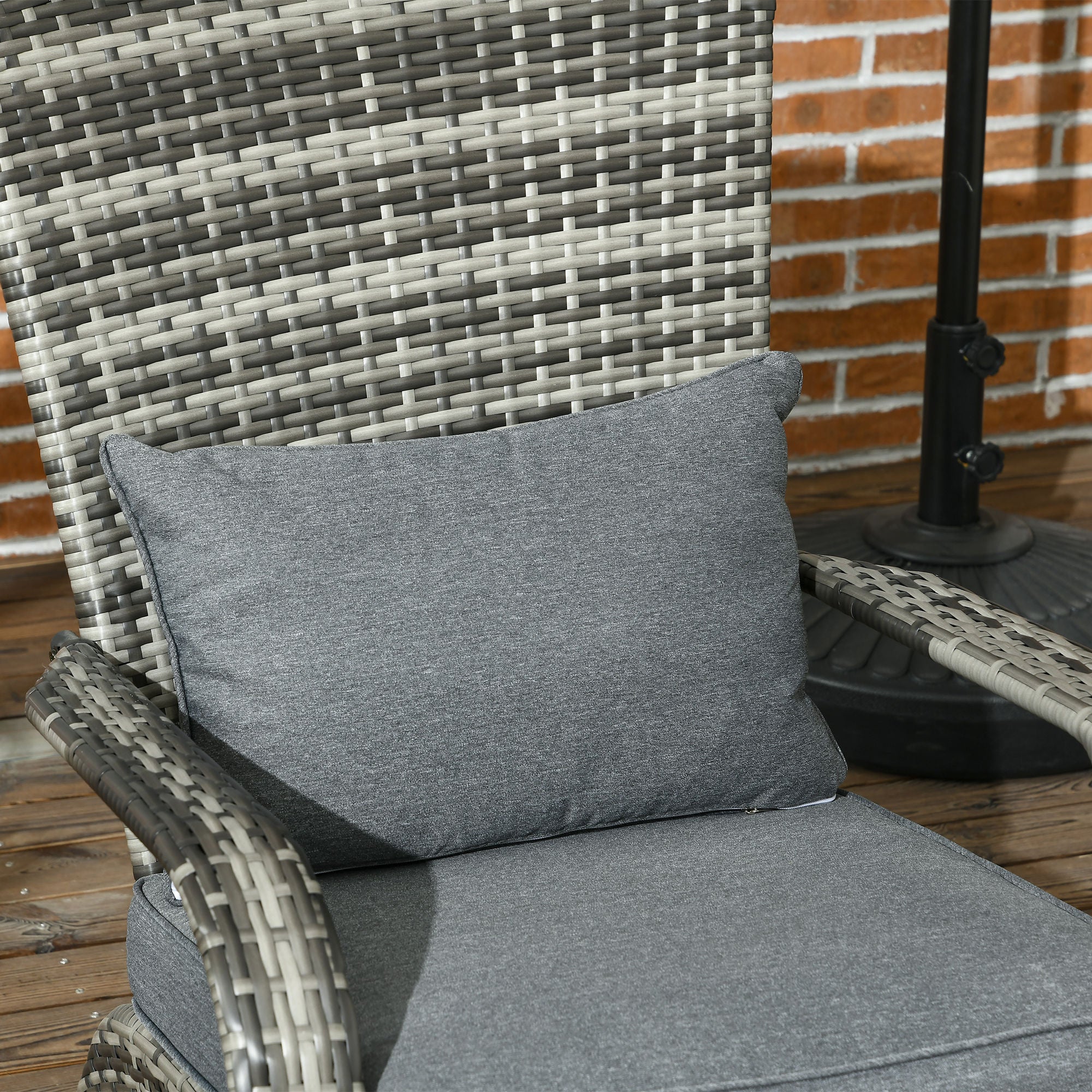Patio Wicker Adirondack Chair with Soft Cushions and Curved Back, Grey - Image 10