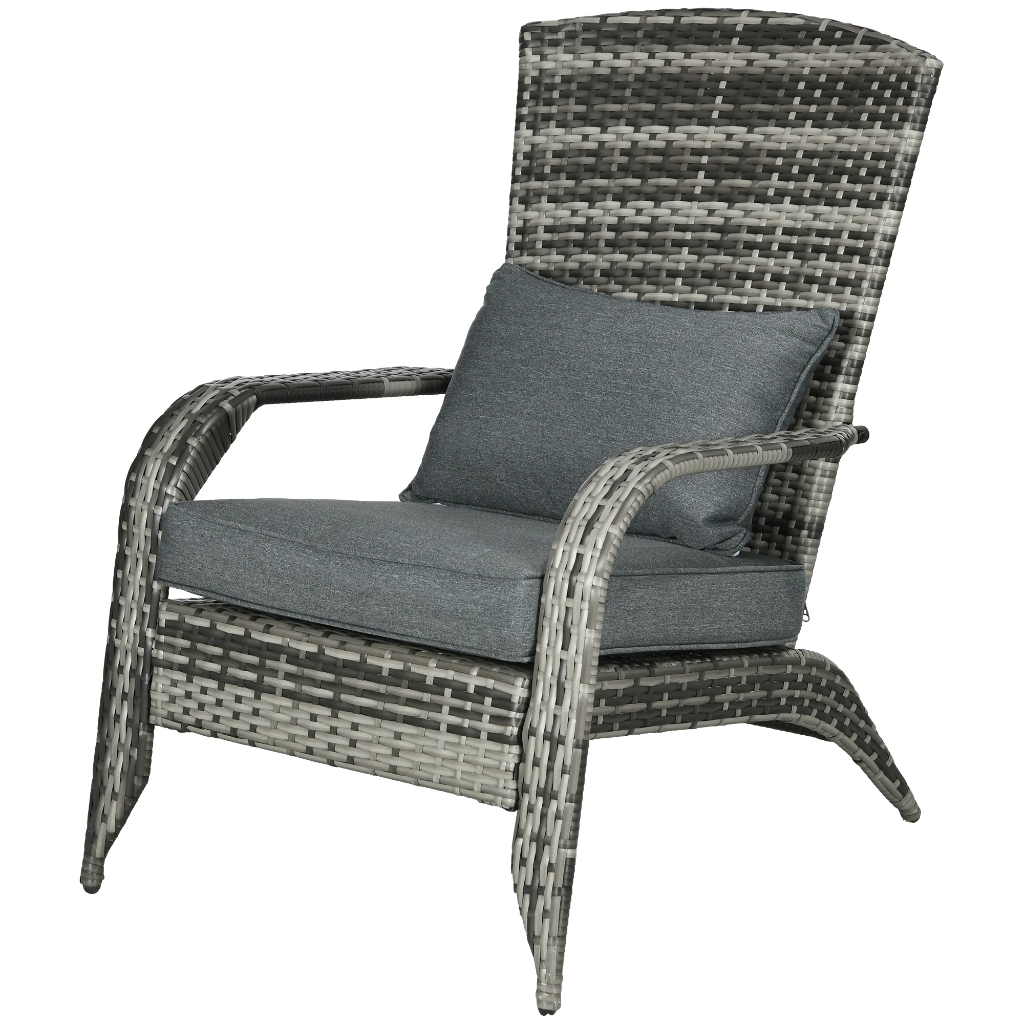 Patio Wicker Adirondack Chair with Soft Cushions and Curved Back, Grey - Image 2