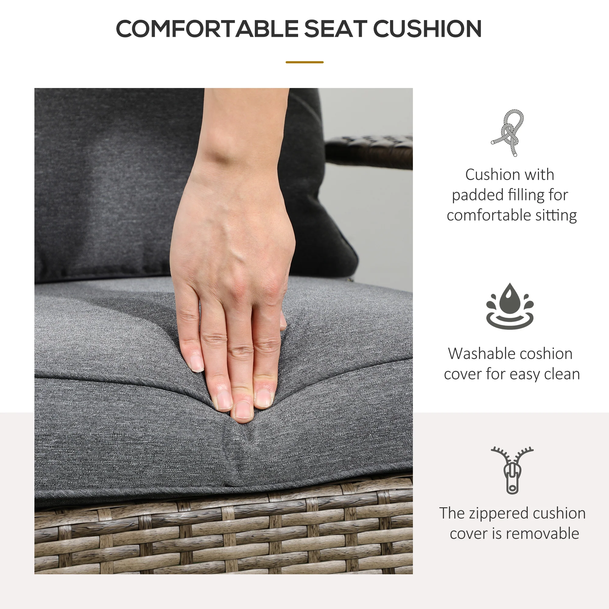 Patio Wicker Adirondack Chair with Soft Cushions, Mixed Grey - Image 8
