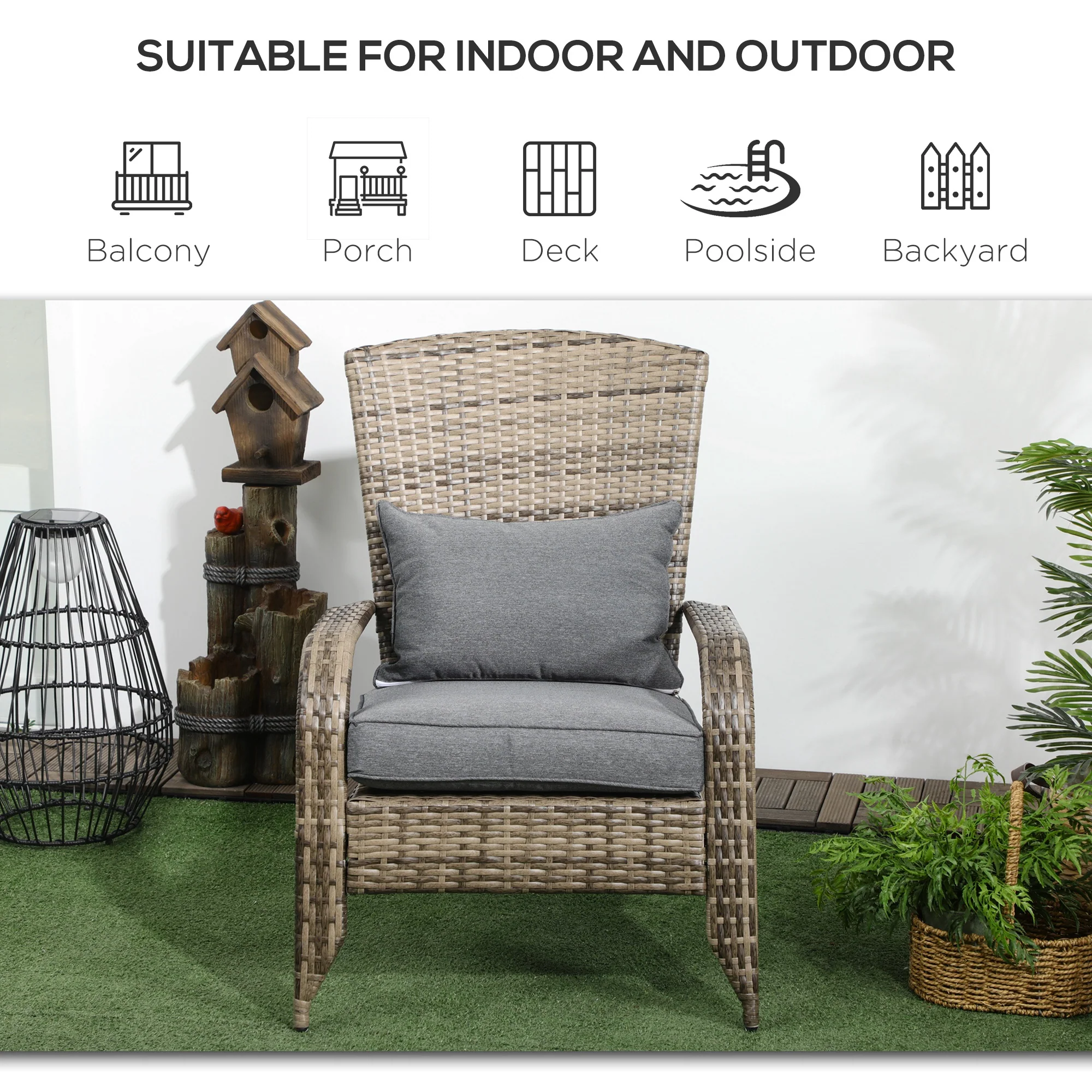 Patio Wicker Adirondack Chair with Soft Cushions, Mixed Grey - Image 9