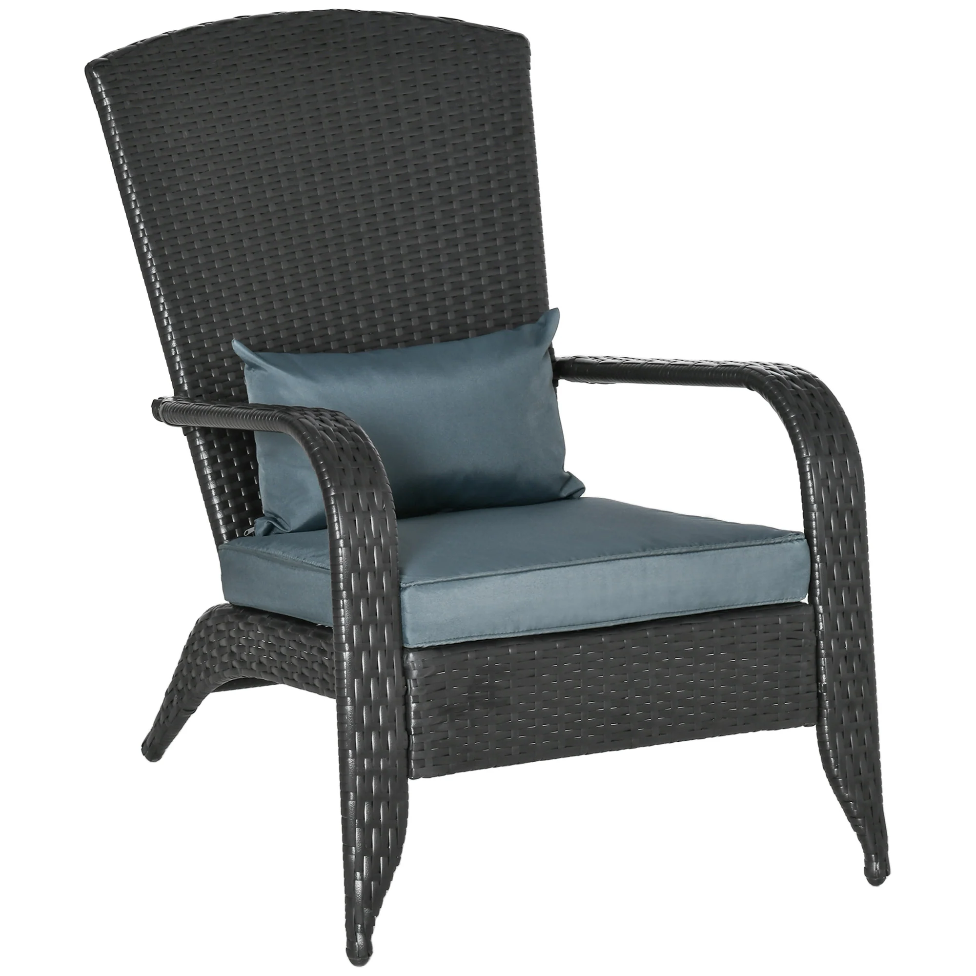 Patio Wicker Adirondack Chair, Outdoor Rattan Muskoka Chair with Cushions for Porch, Light Grey