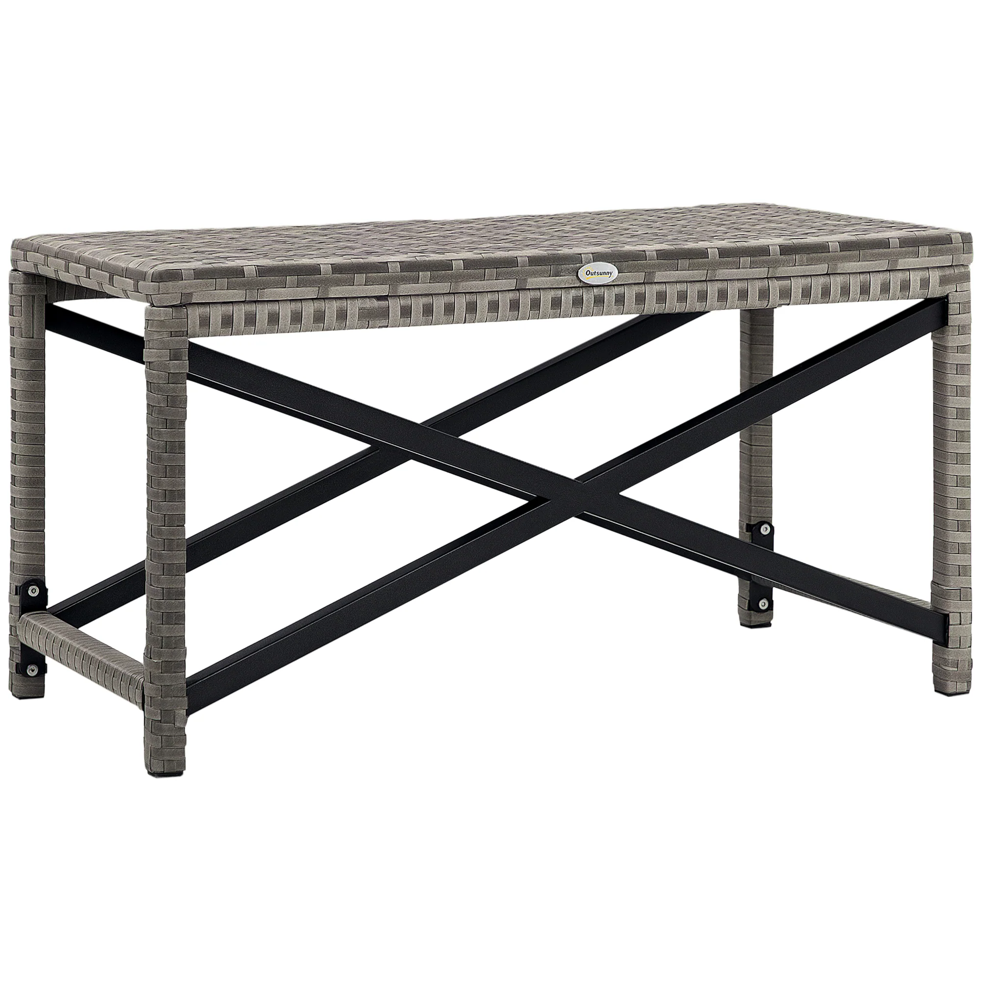 Patio Wicker End Table with Full Woven Top, Mixed Grey