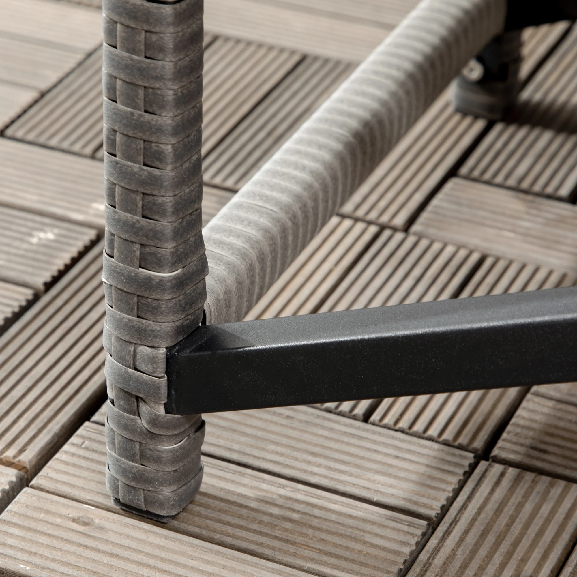 Patio Wicker End Table with Full Woven Top, Mixed Grey - Image 11
