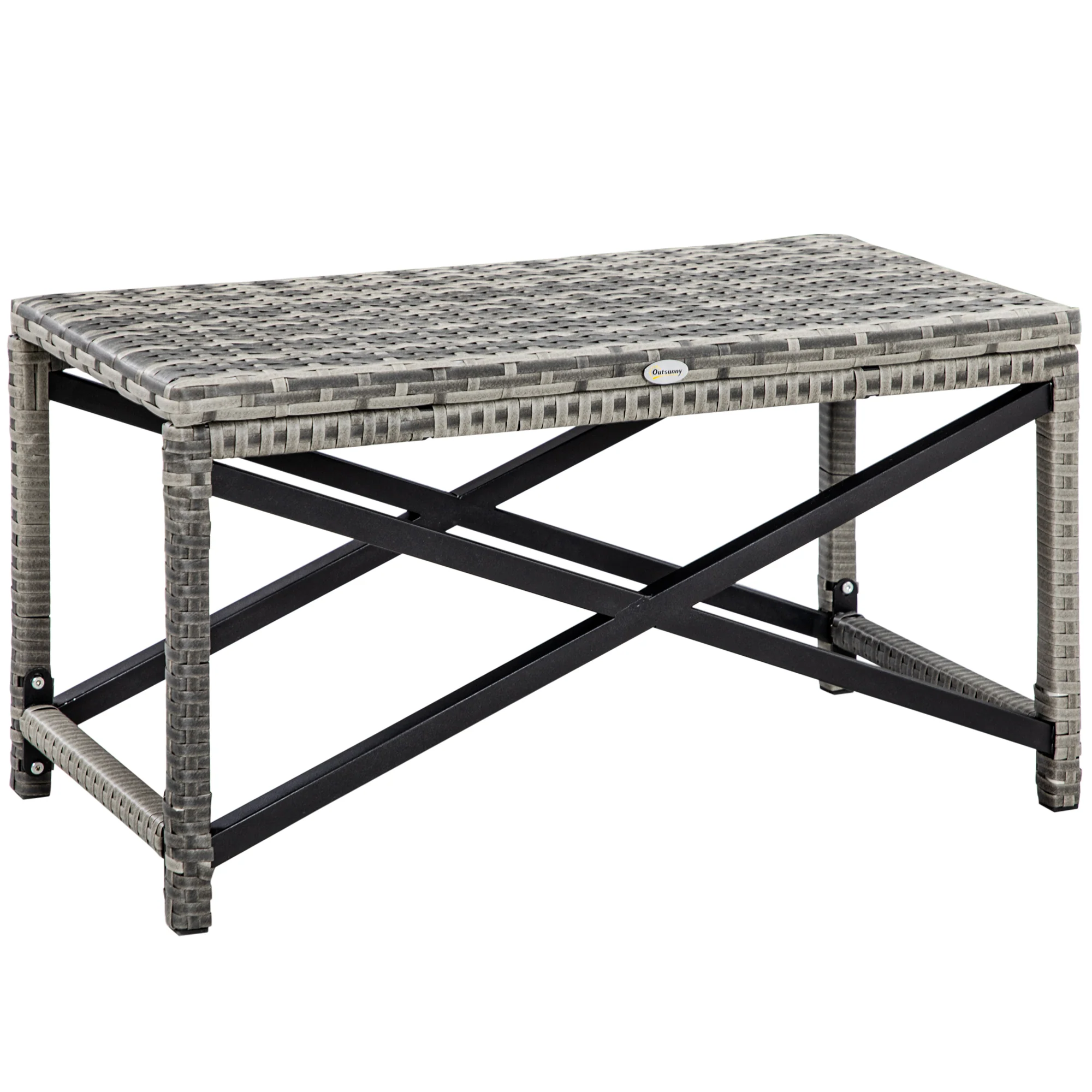 Patio Wicker End Table with Full Woven Top, Mixed Grey - Image 12