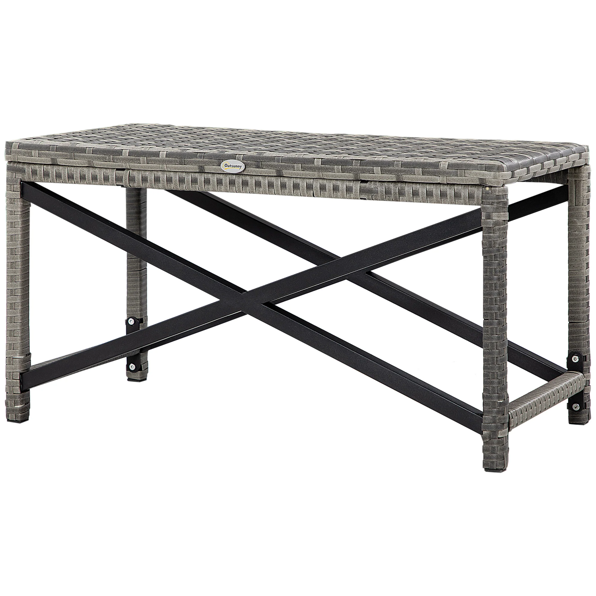 Patio Wicker End Table with Full Woven Top, Mixed Grey - Image 2
