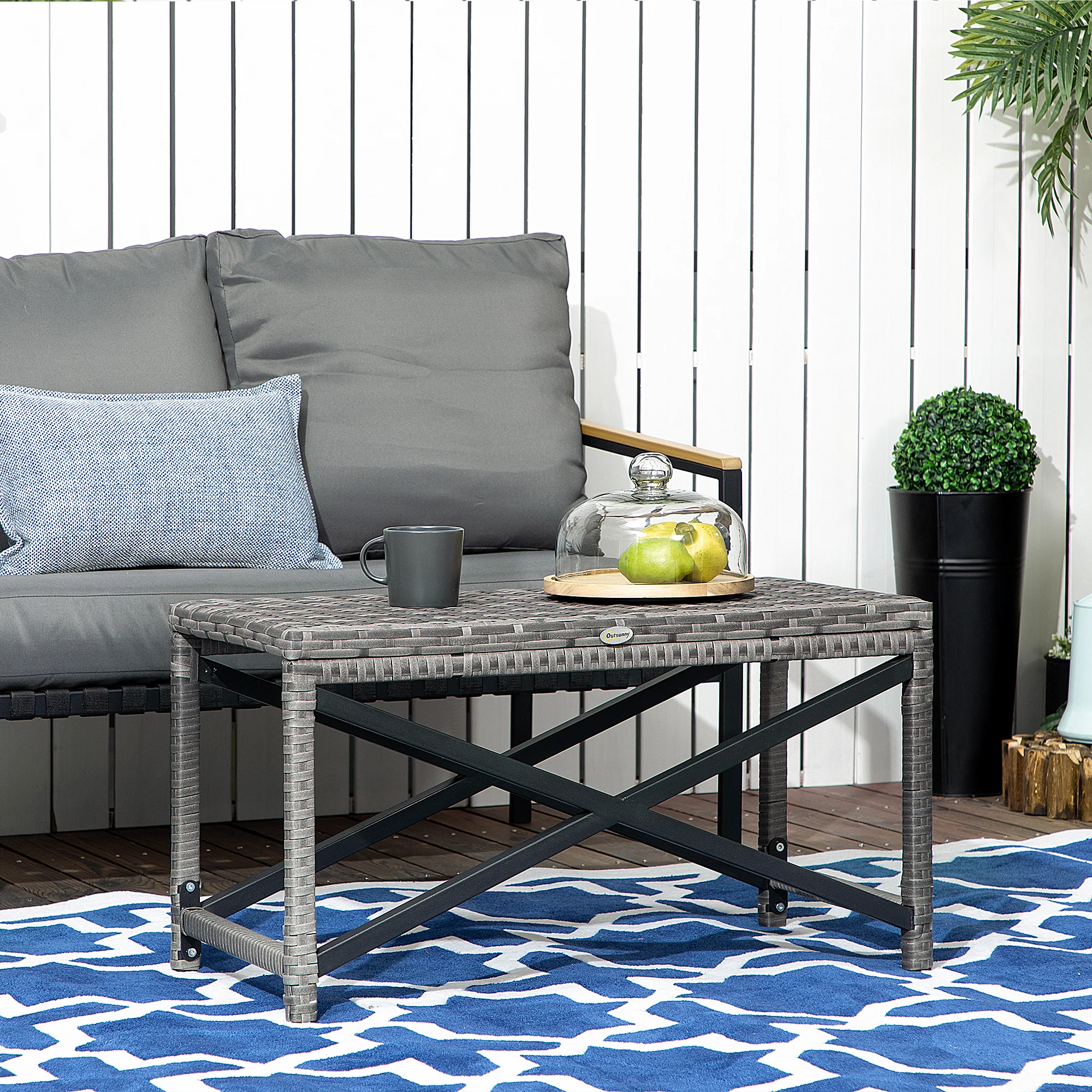 Patio Wicker End Table with Full Woven Top, Mixed Grey - Image 3