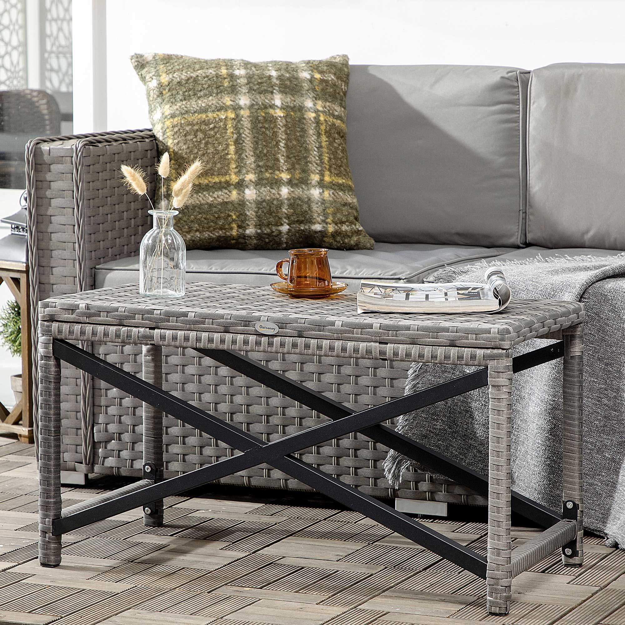 Patio Wicker End Table with Full Woven Top, Mixed Grey - Image 4
