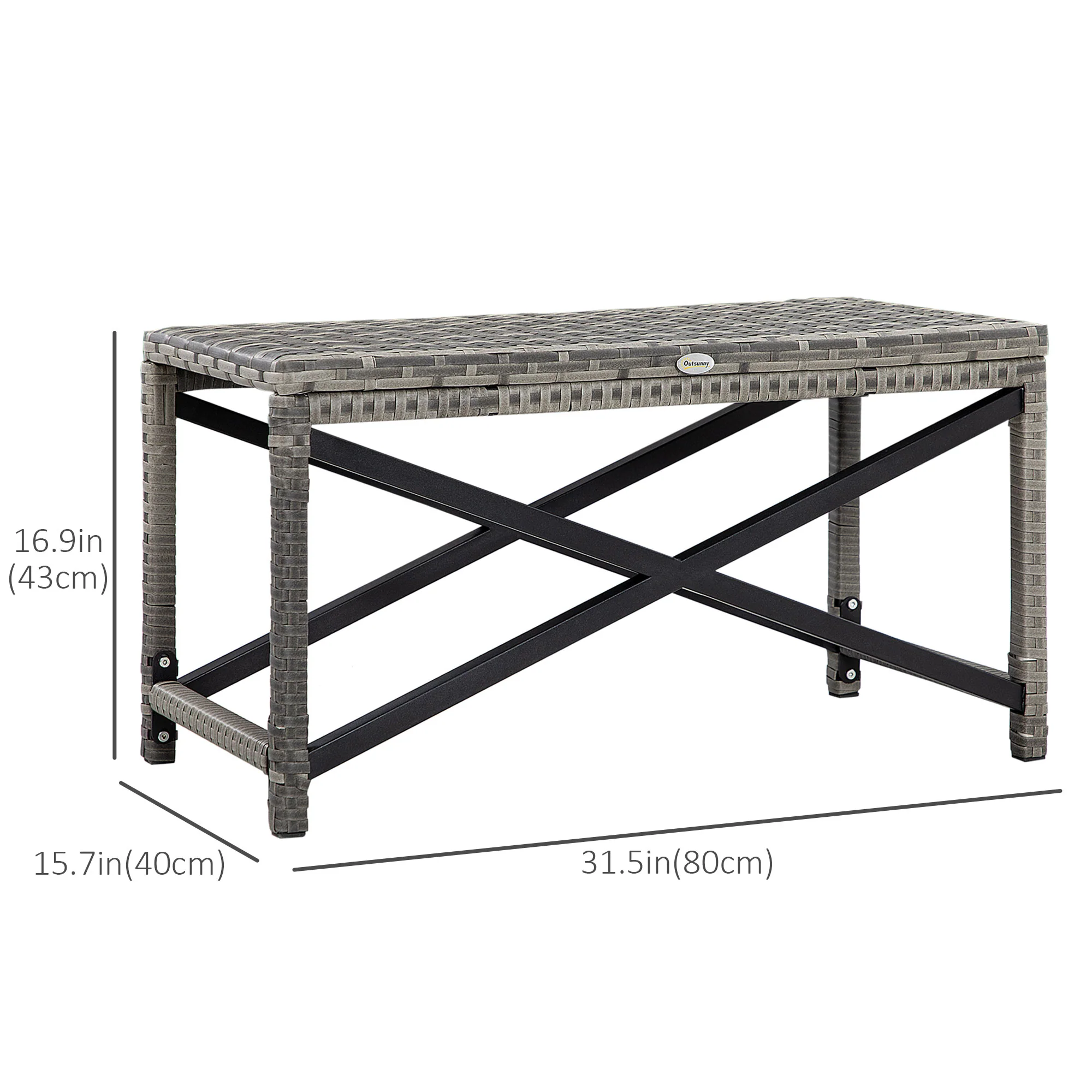 Patio Wicker End Table with Full Woven Top, Mixed Grey - Image 5