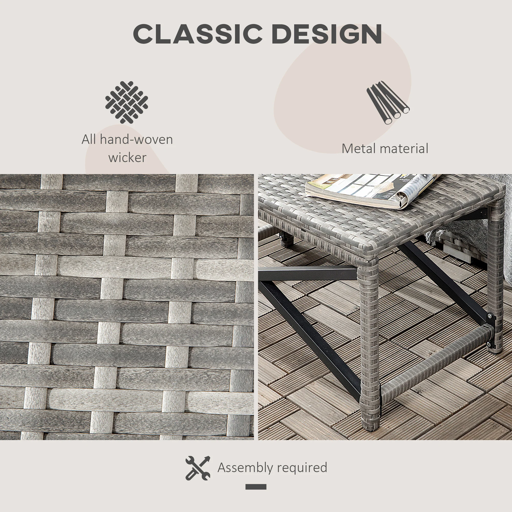 Patio Wicker End Table with Full Woven Top, Mixed Grey - Image 6