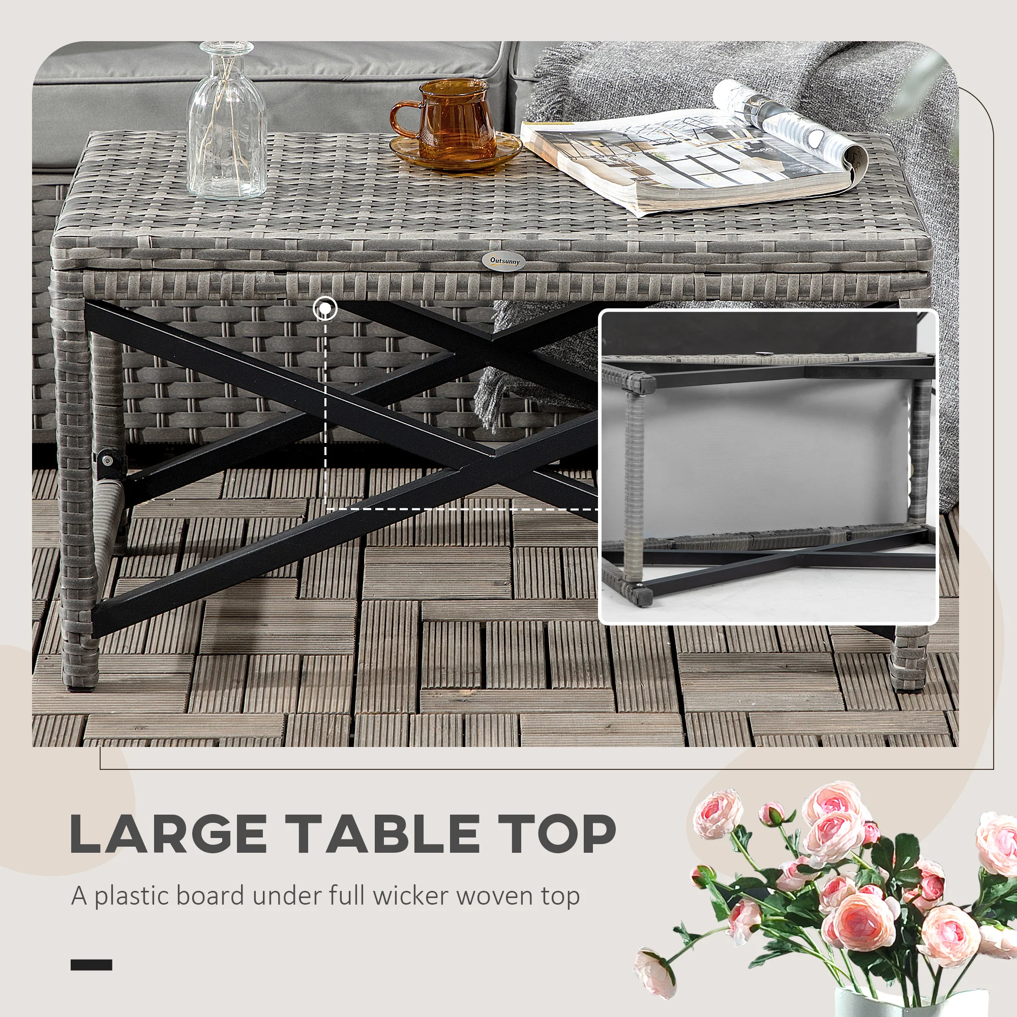 Patio Wicker End Table with Full Woven Top, Mixed Grey - Image 7