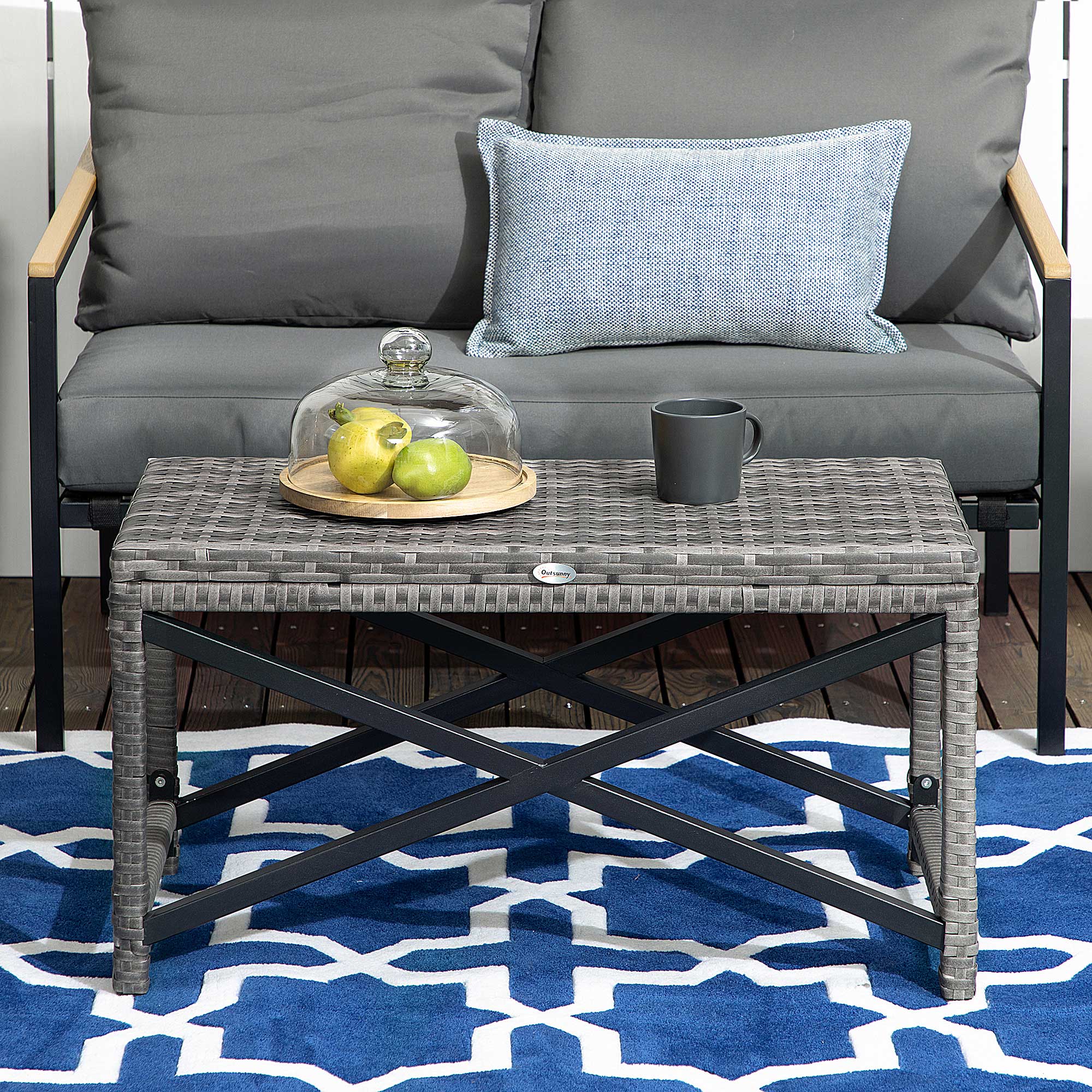 Patio Wicker End Table with Full Woven Top, Mixed Grey - Image 9