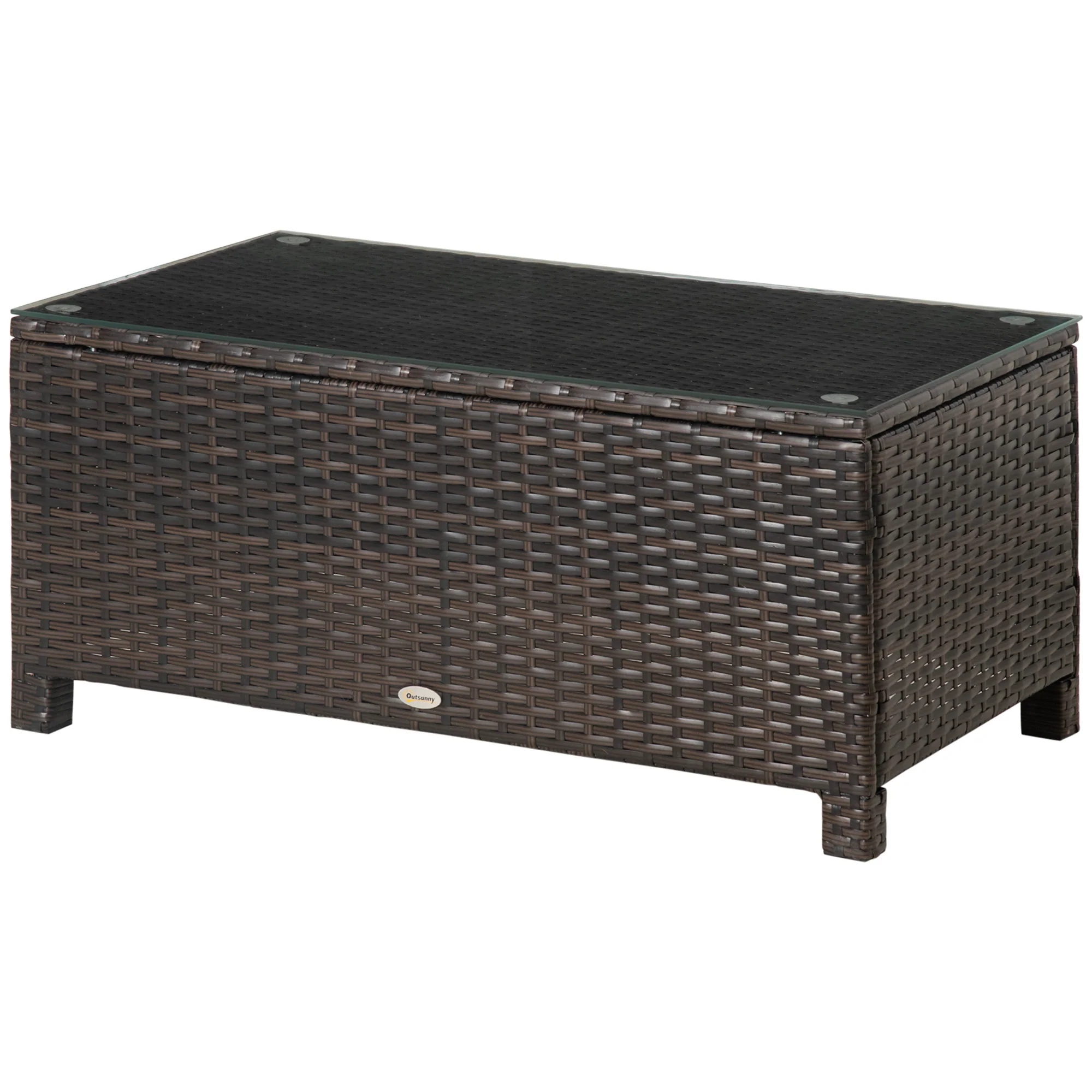 Rectangular Rattan Coffee Table with Tempered Glass Top for Garden, Patio, Mixed Brown - Image 2