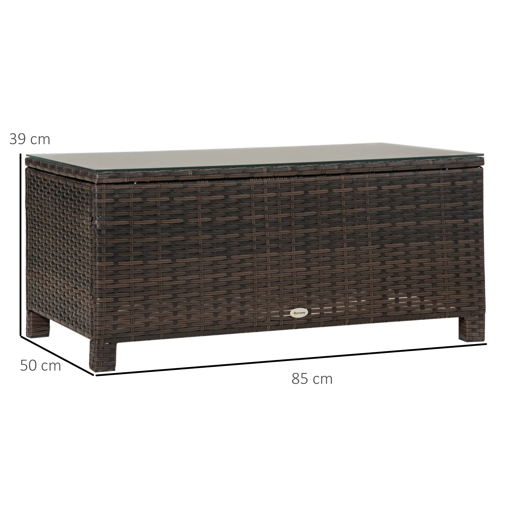 Rectangular Rattan Coffee Table with Tempered Glass Top for Garden, Patio, Mixed Brown - Image 5