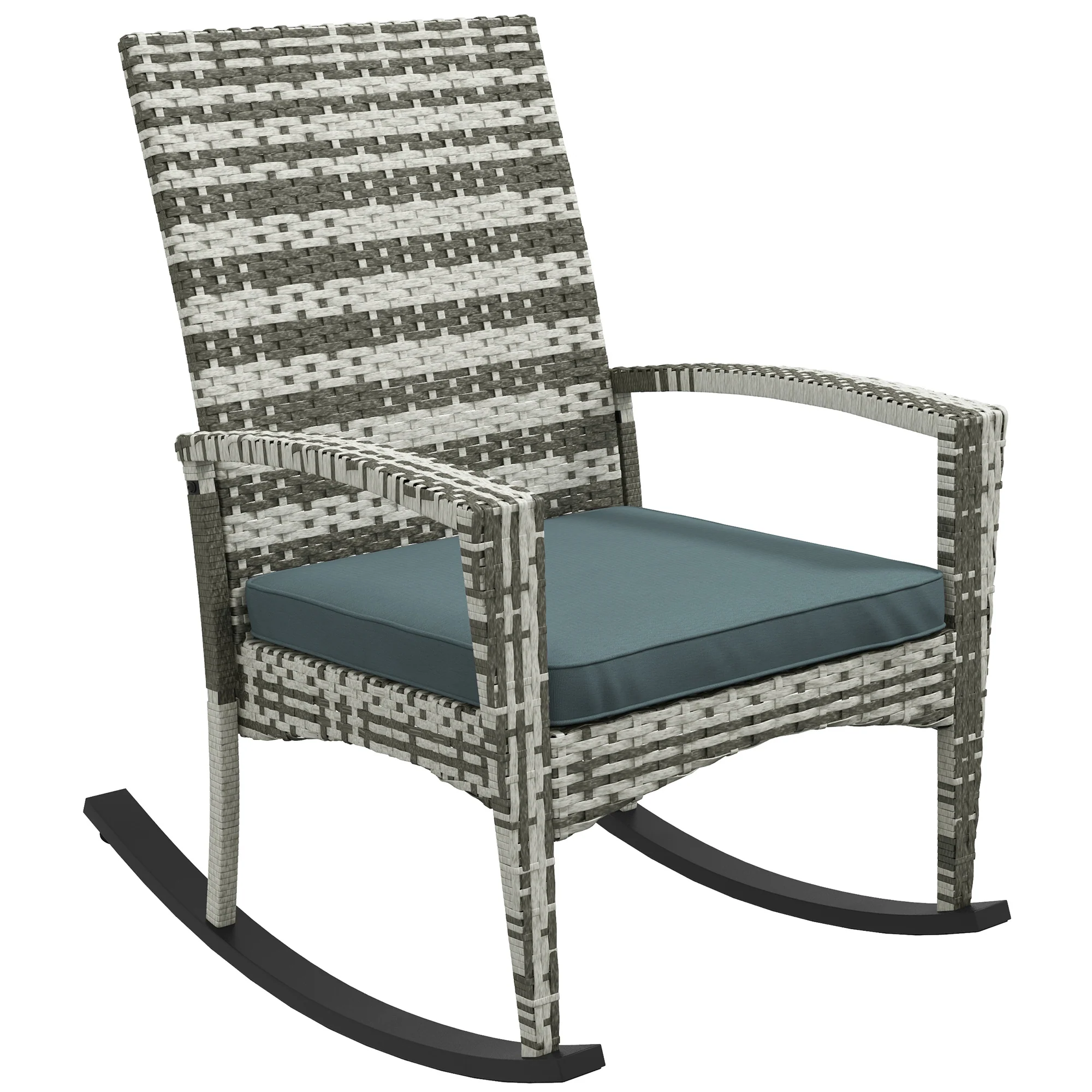 PE Rattan Garden Rocking Chair w/ Metal Frame, Wicker Porch Armchair Rocker, Light Grey