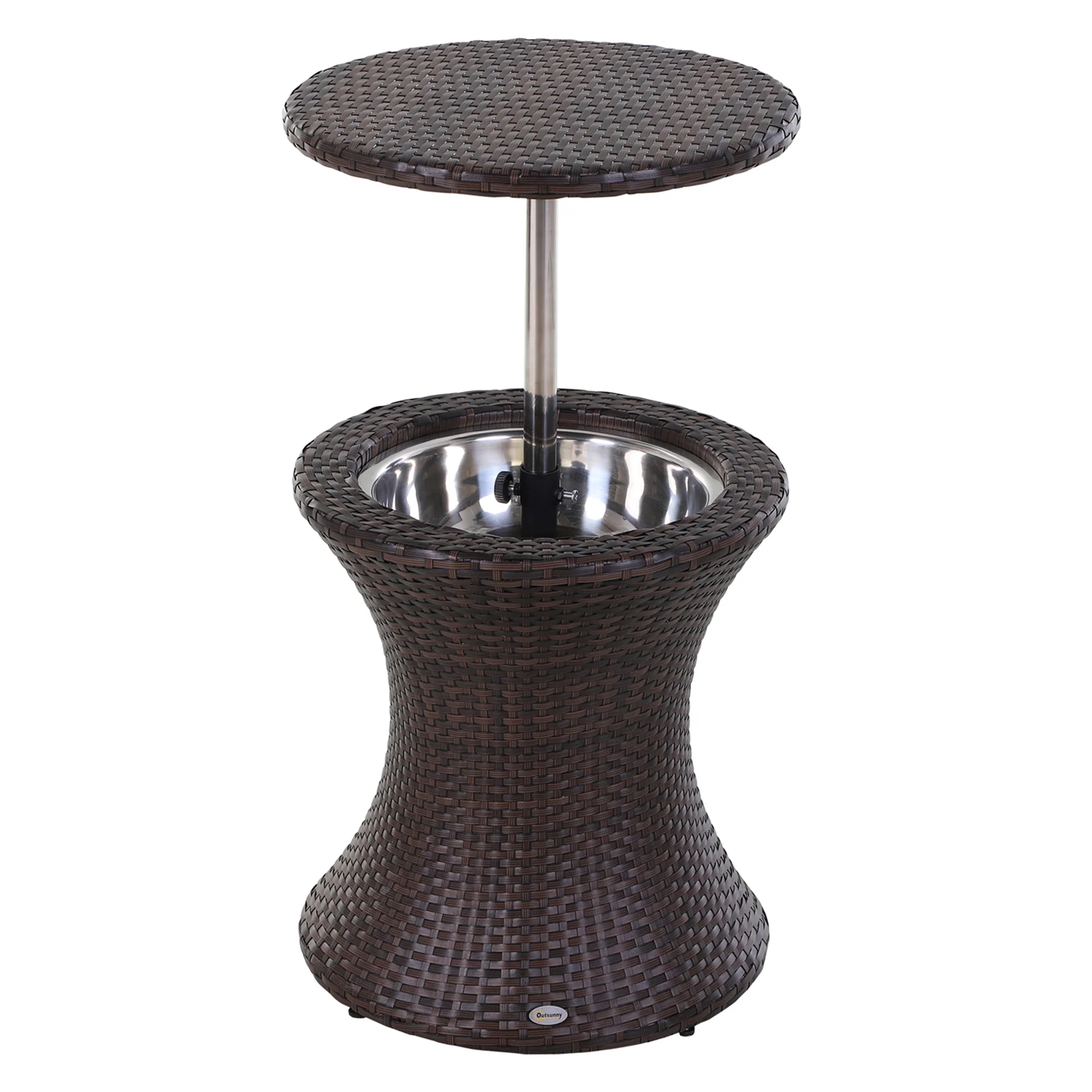 PE Rattan Ice Bucket Table, Height Adjustable Liftable Drinks Cooler for Bar, Patio, Brown - Image 2
