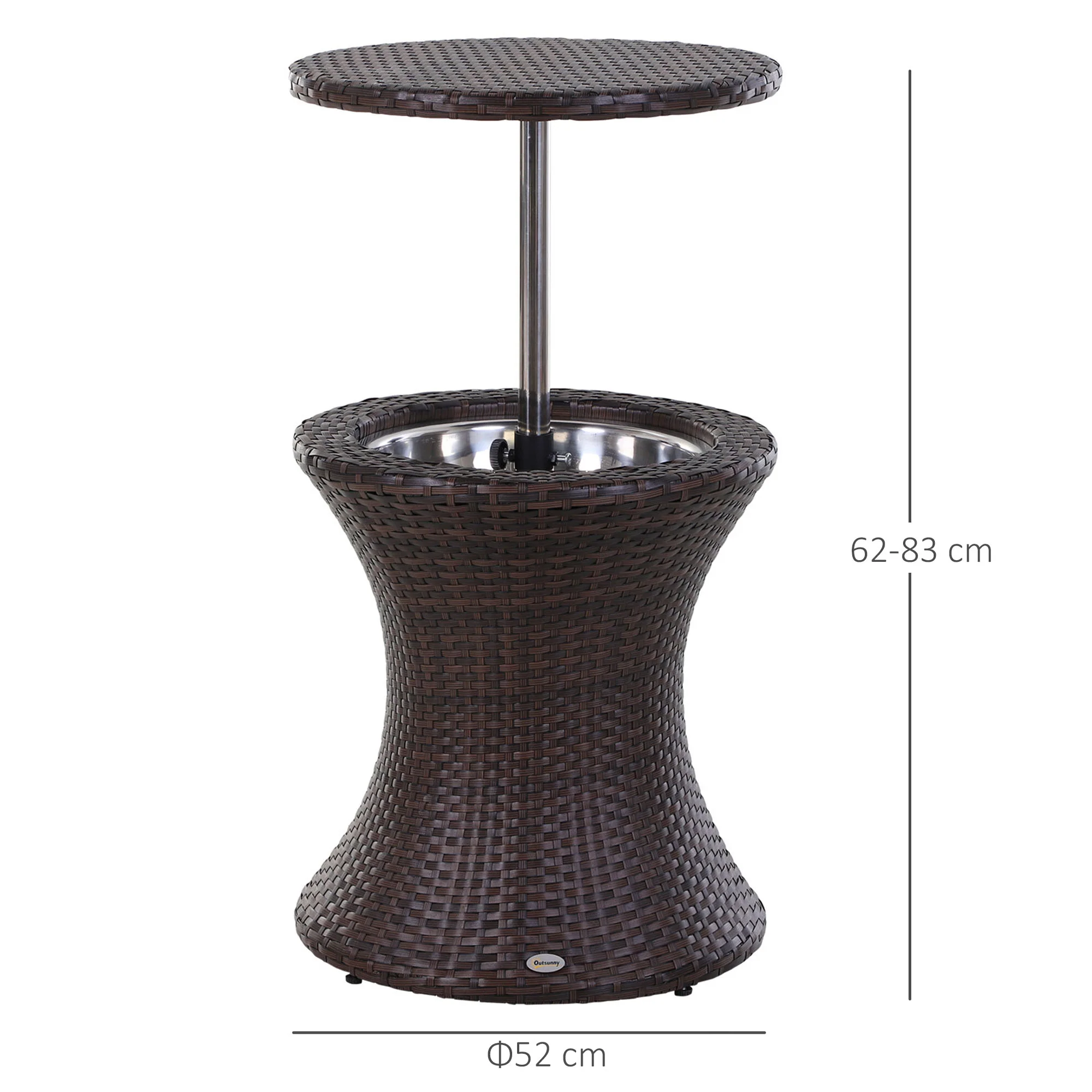 PE Rattan Ice Bucket Table, Height Adjustable Liftable Drinks Cooler for Bar, Patio, Brown - Image 5