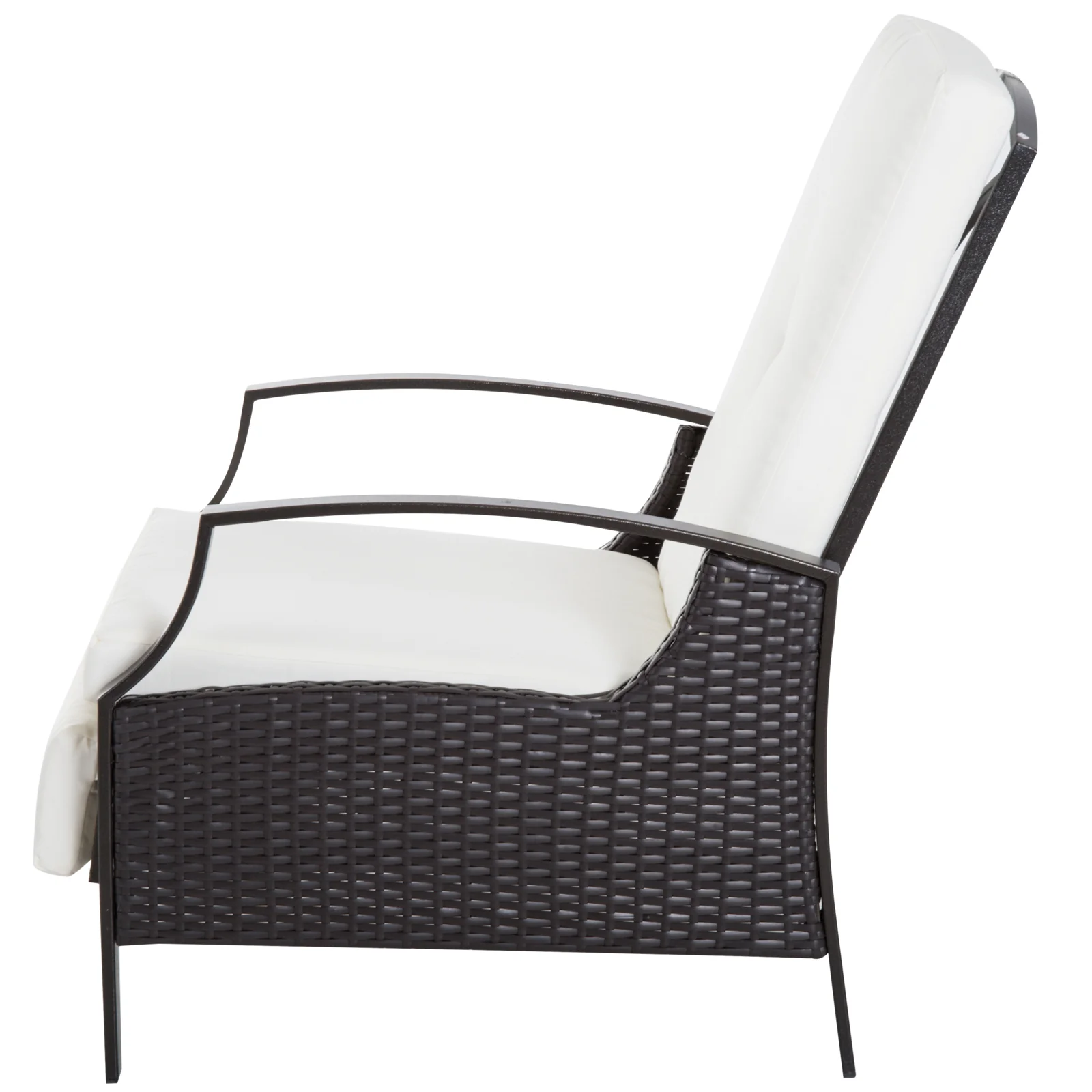 Outdoor Rattan Recliner Chair w/ Cushion, Adjustable Back & Retractable Footrest, White - Image 11