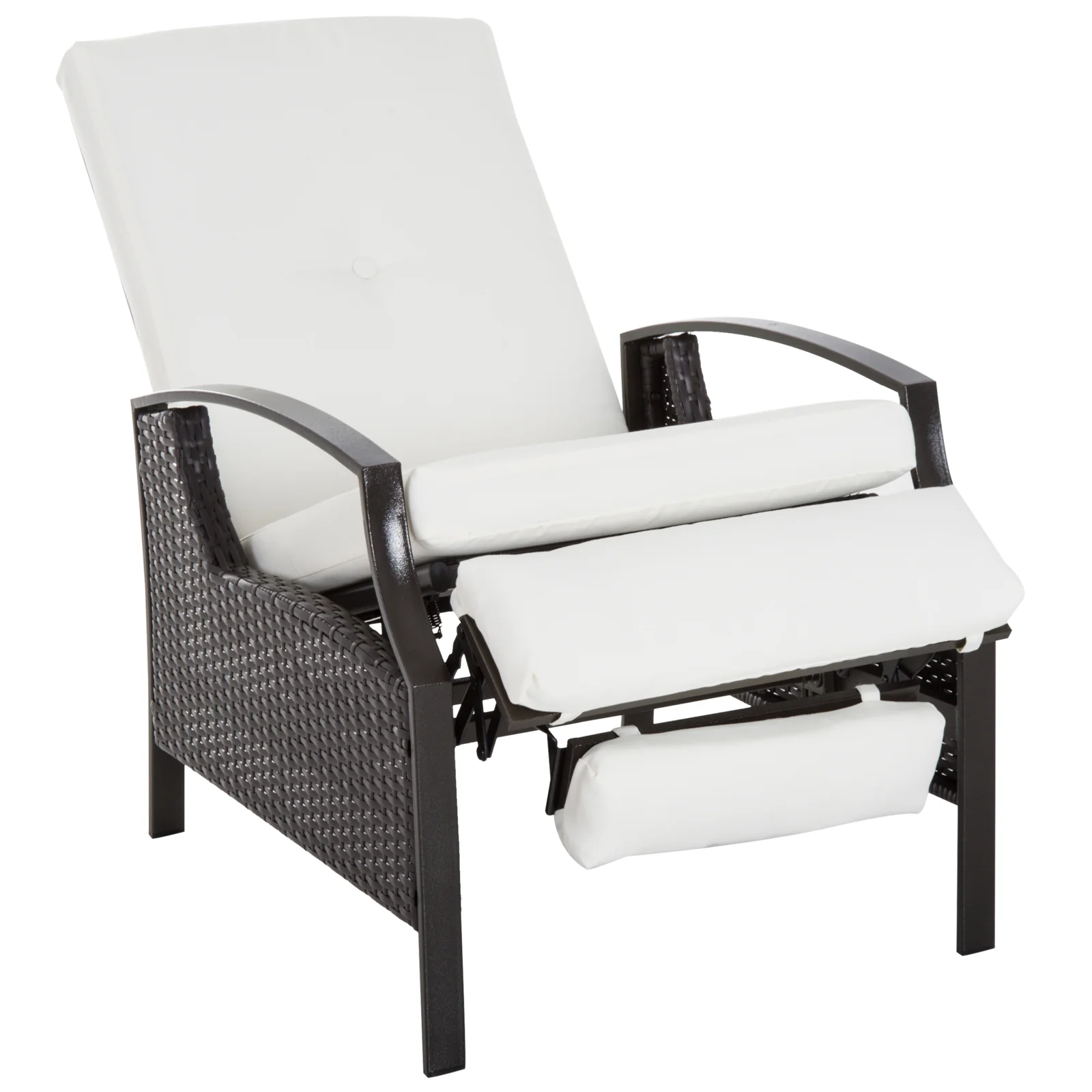 Outdoor Rattan Recliner Chair w/ Cushion, Adjustable Back & Retractable Footrest, White - Image 2