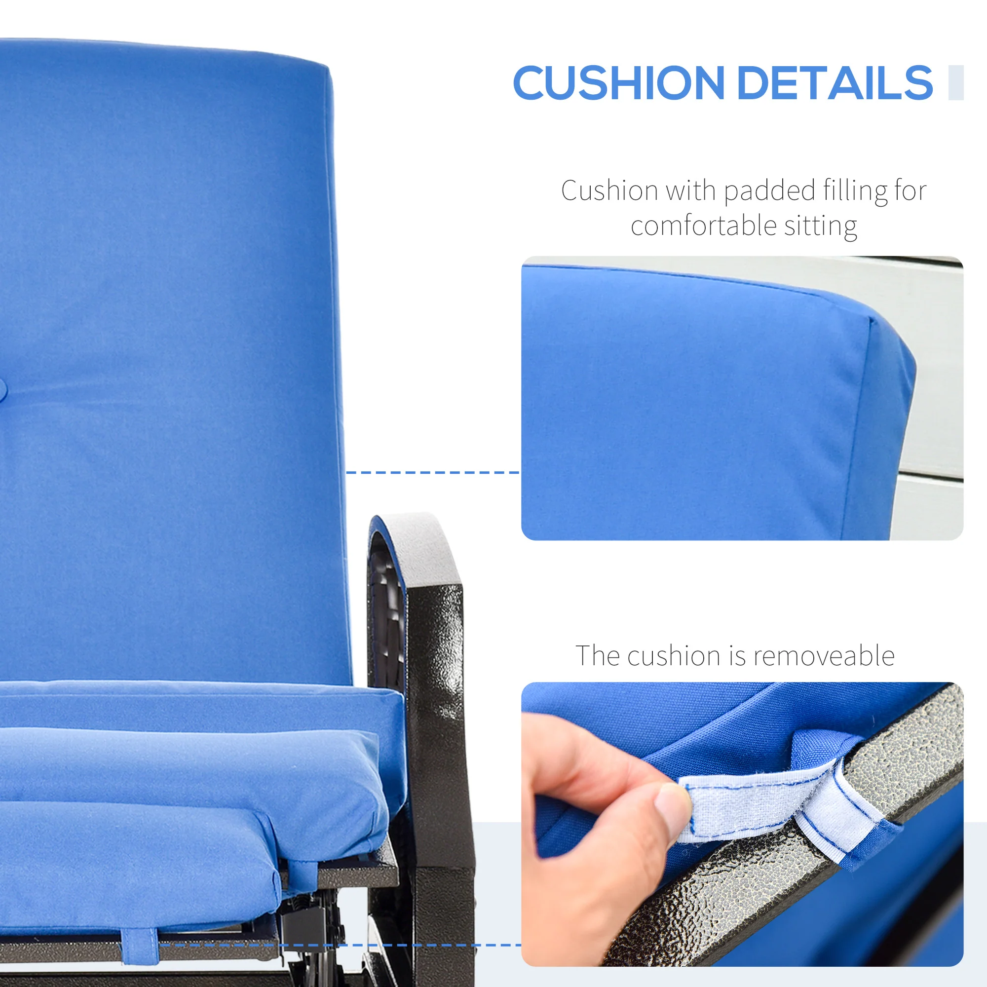 Outdoor Rattan Recliner Chair w/ Cushion, Adjustable Back & Retractable Footrest, Blue - Image 8