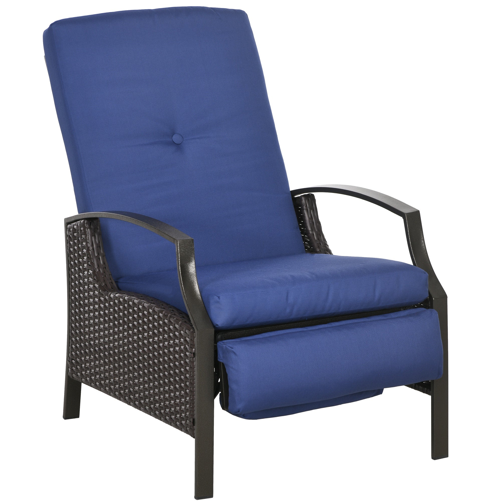 Outdoor Rattan Recliner Chair w/ Cushion, Adjustable Back & Retractable Footrest, Dark Blue - Image 12