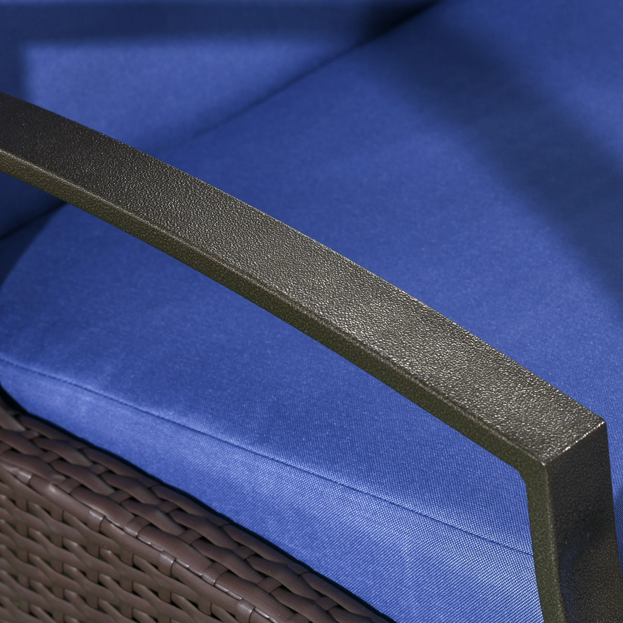 Outdoor Rattan Recliner Chair w/ Cushion, Adjustable Back & Retractable Footrest, Dark Blue - Image 9
