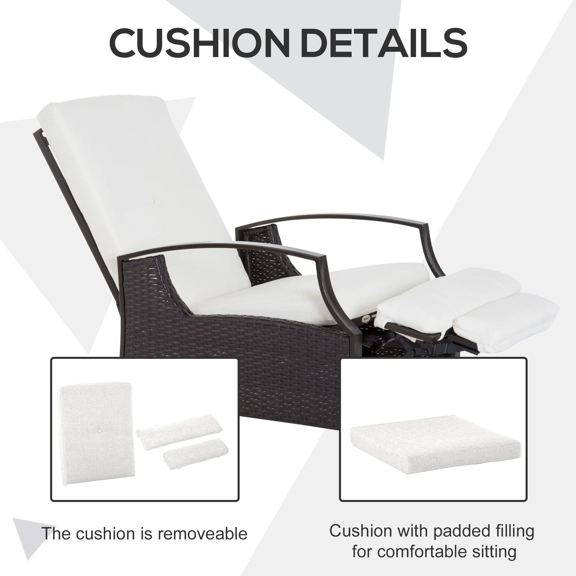 Outdoor Rattan Recliner Chair w/ Cushion, Adjustable Back & Retractable Footrest, White - Image 7