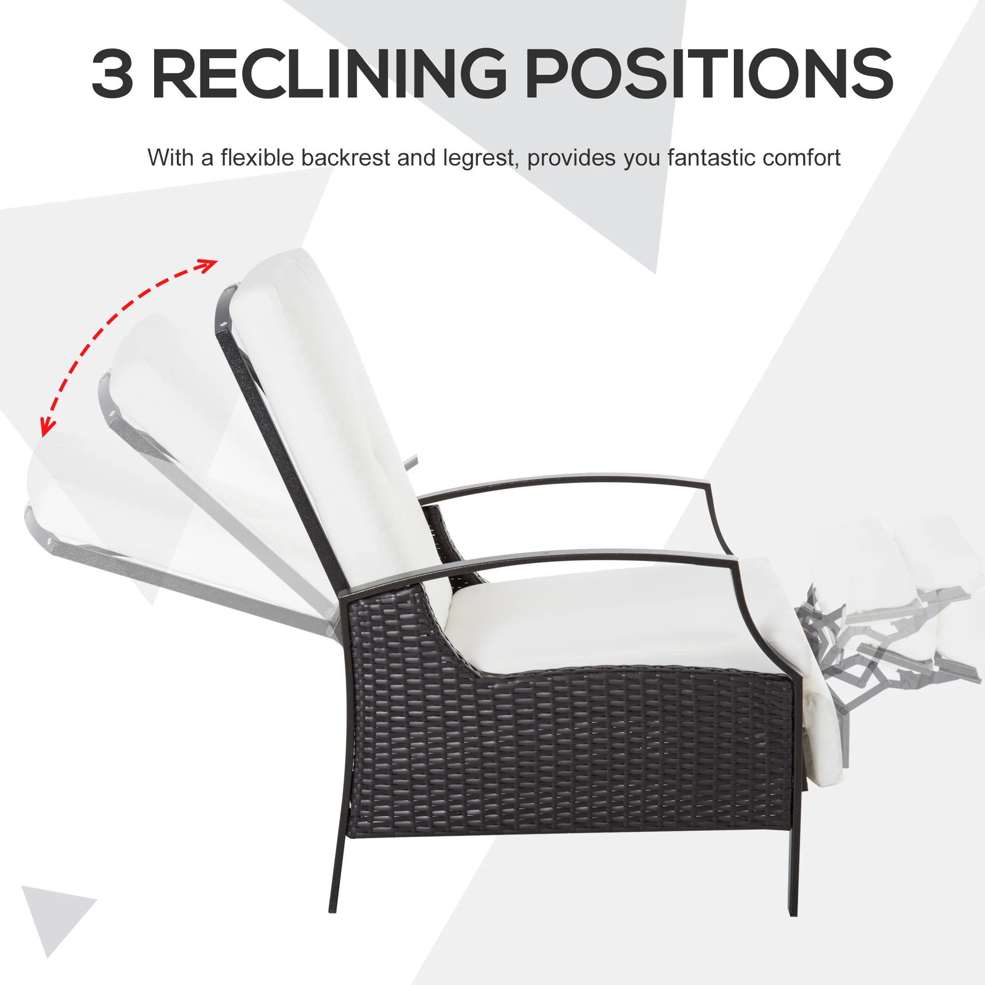 Outdoor Rattan Recliner Chair w/ Cushion, Adjustable Back & Retractable Footrest, White - Image 8