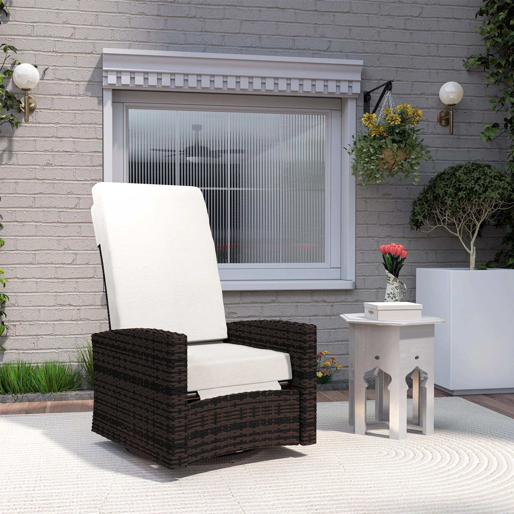 Outdoor Rattan Wicker Lounge Chair with Footrest & Soft Cushion for Patio, Khaki - Image 4