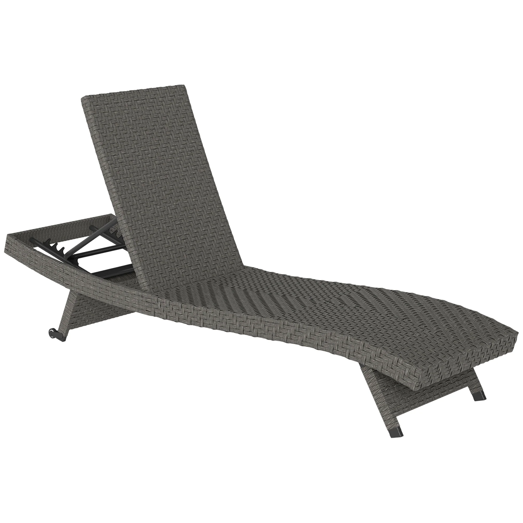 Rattan FoldingLounger Recliner with 5-Level Adjustable Backrest & Wheels, Mixed Grey - Image 2
