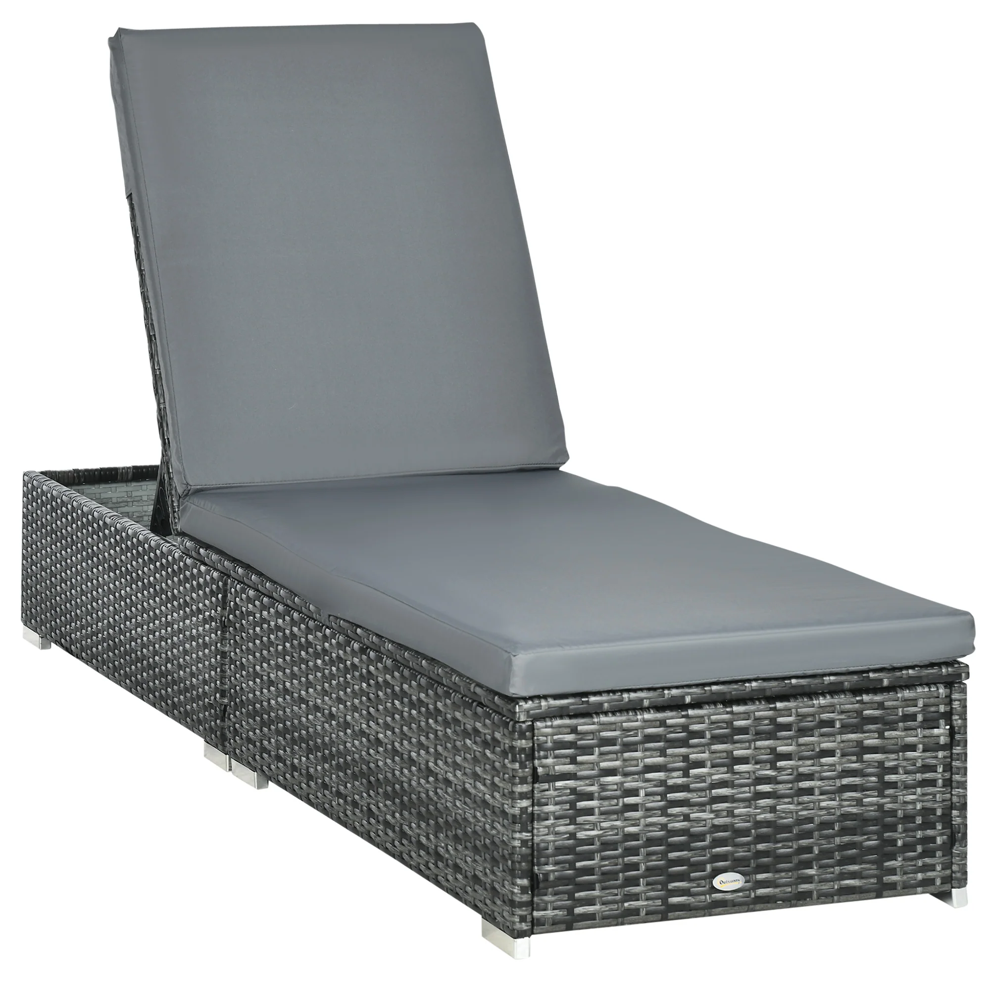 5-level Adjustable Recliner Rattan Daybed with Soft Padded Cushion for Patio, Mixed Grey