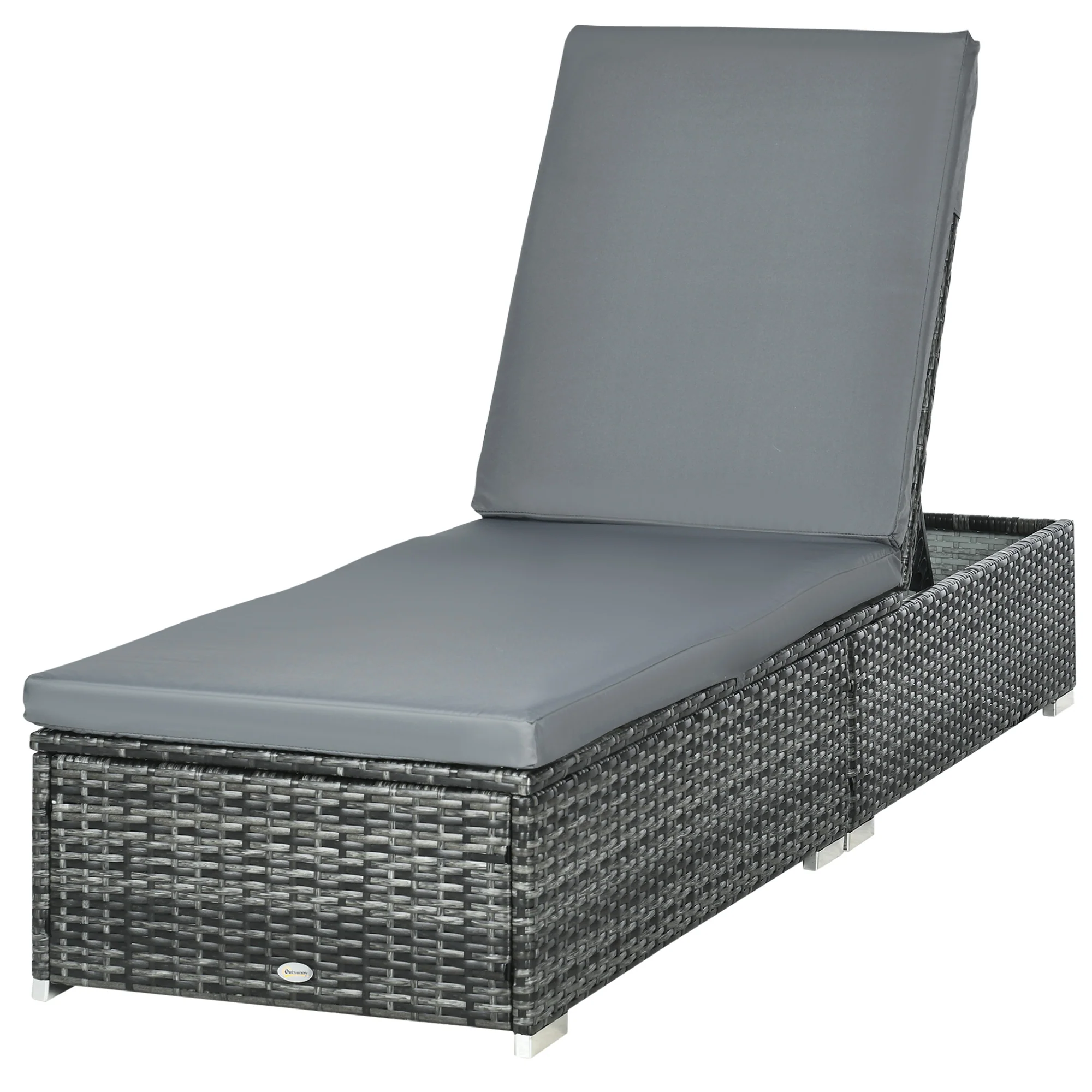 5-level Adjustable Recliner Rattan Daybed with Soft Padded Cushion for Patio, Mixed Grey - Image 2