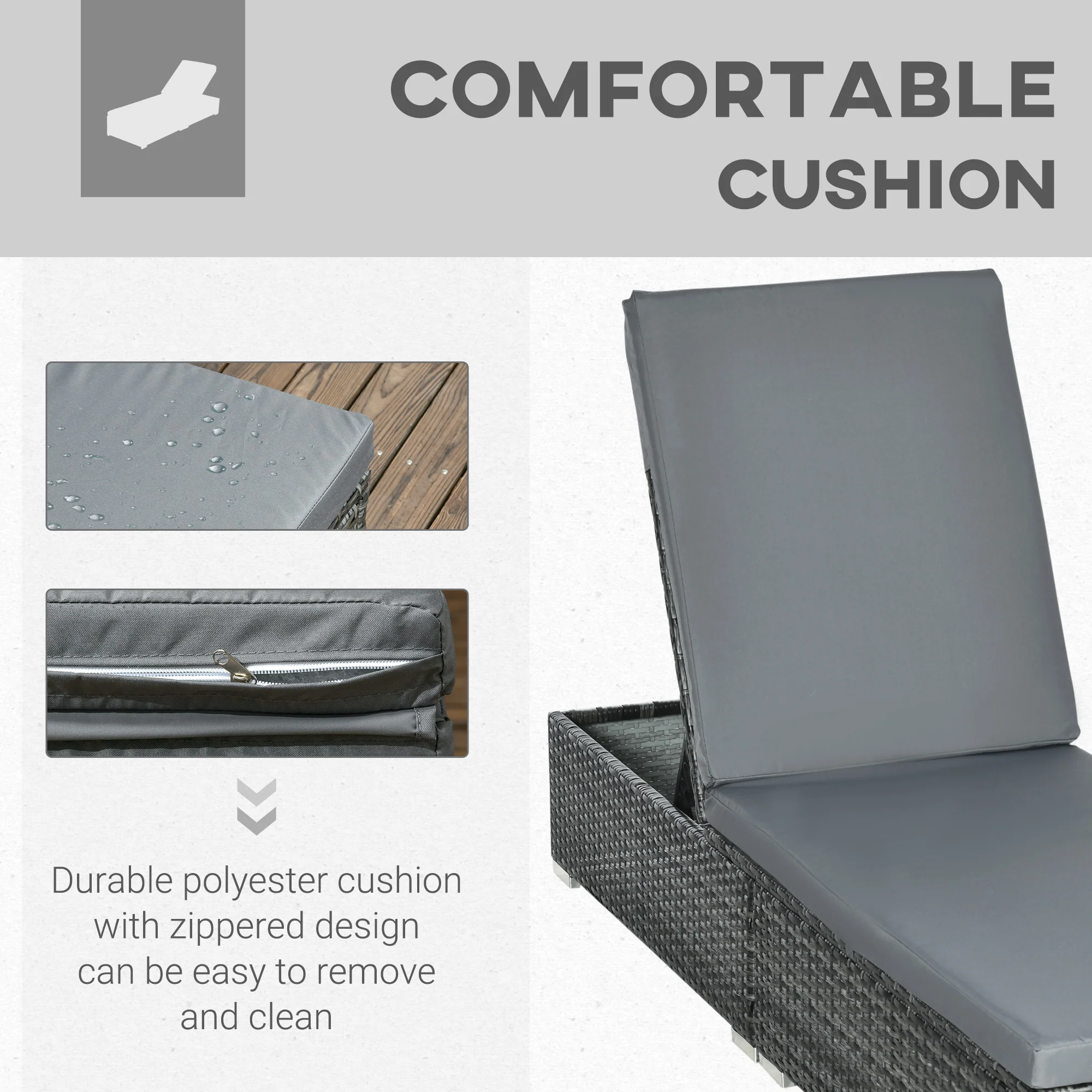 5-level Adjustable Recliner Rattan Daybed with Soft Padded Cushion for Patio, Mixed Grey - Image 7