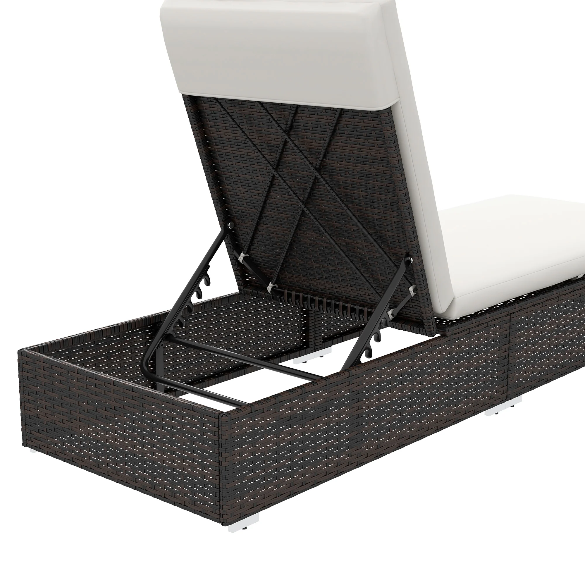 2 Pieces Rattan 5-level Adjustable Recliner Chairs w/ Padded Cushion for Patio, Mixed Brown - Image 10