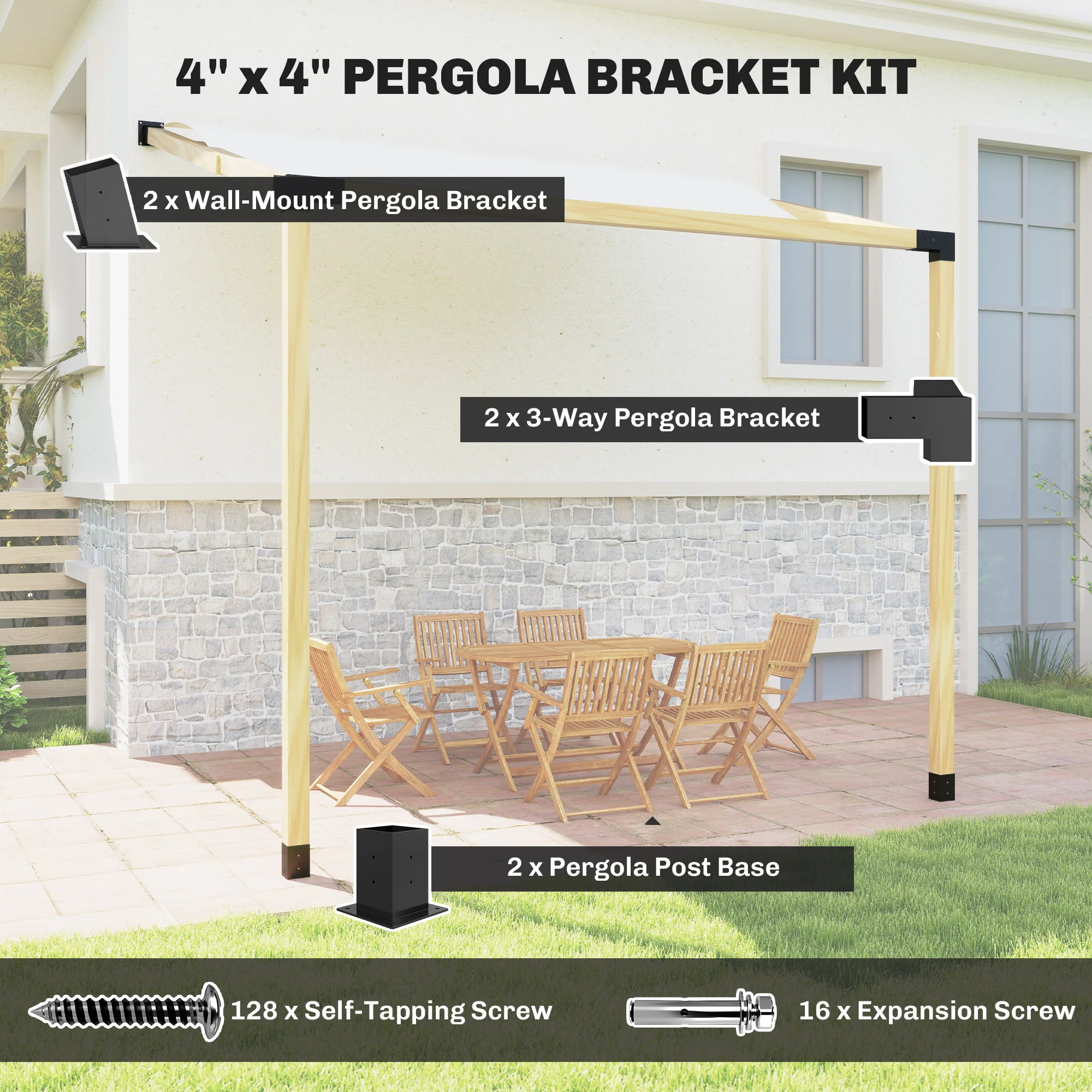 6 PCS Pergola Bracket Kit for 4" x 4" Lumber, Black - Image 6