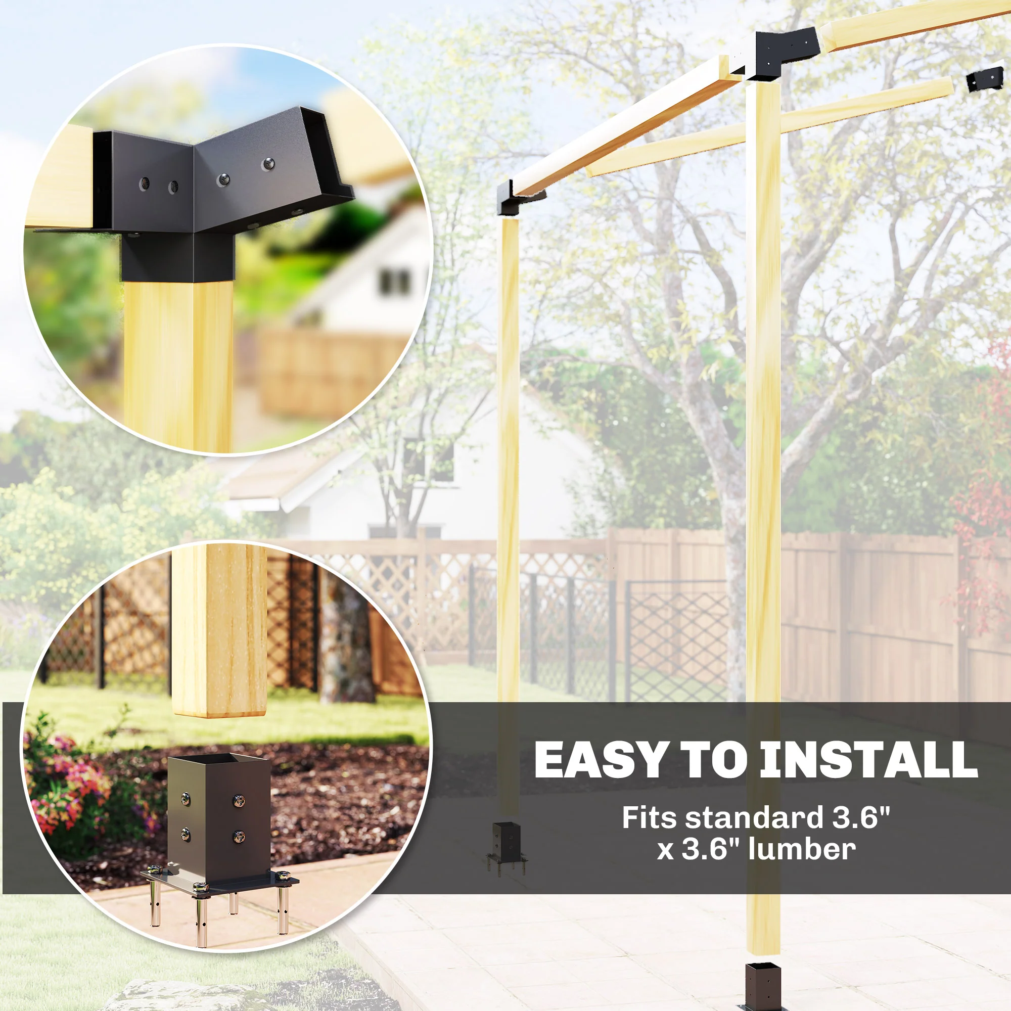6 PCS Pergola Bracket Kit for 4" x 4" Lumber, Black - Image 9