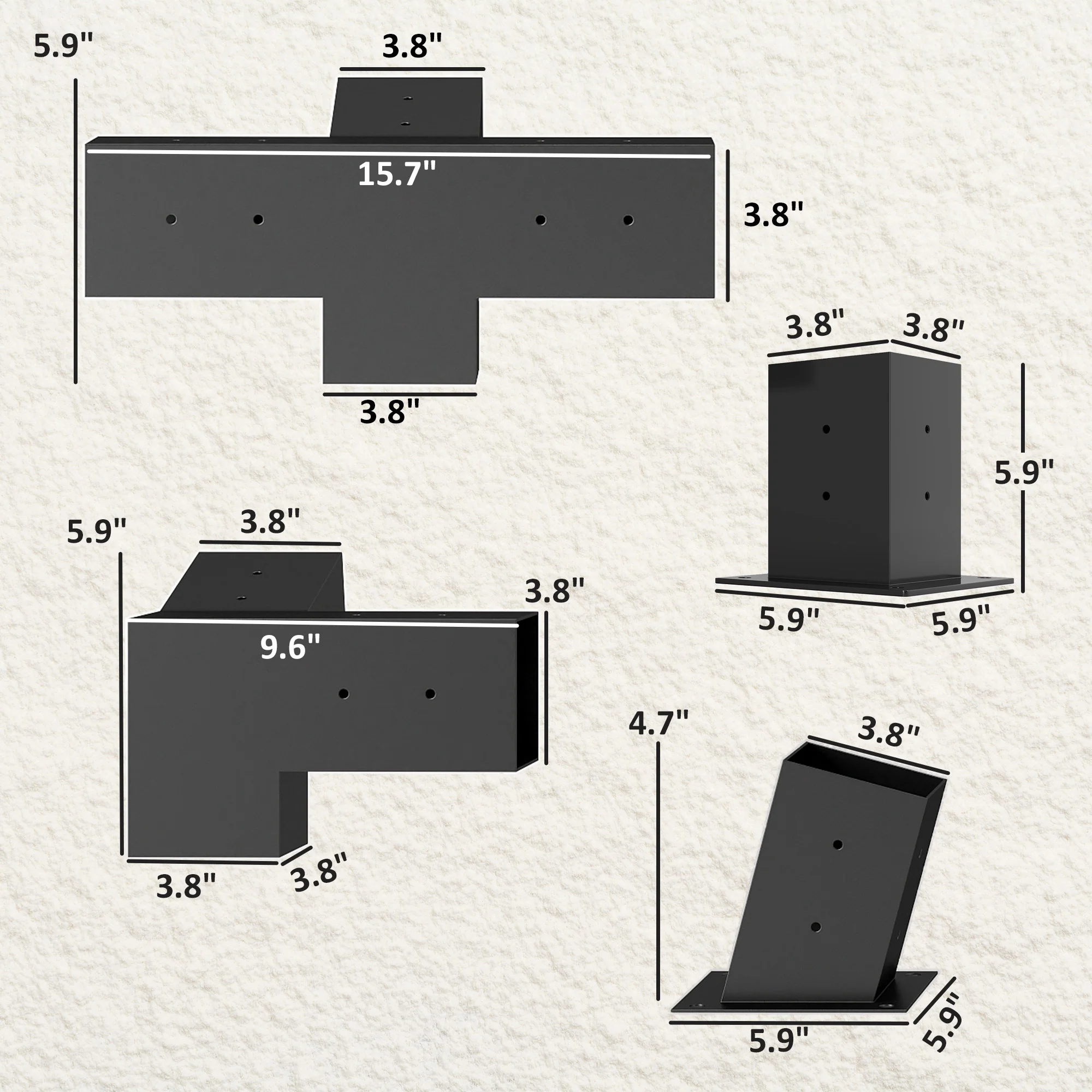9 PCS Pergola Bracket Kit for 4" x 4" Lumber, Black - Image 5
