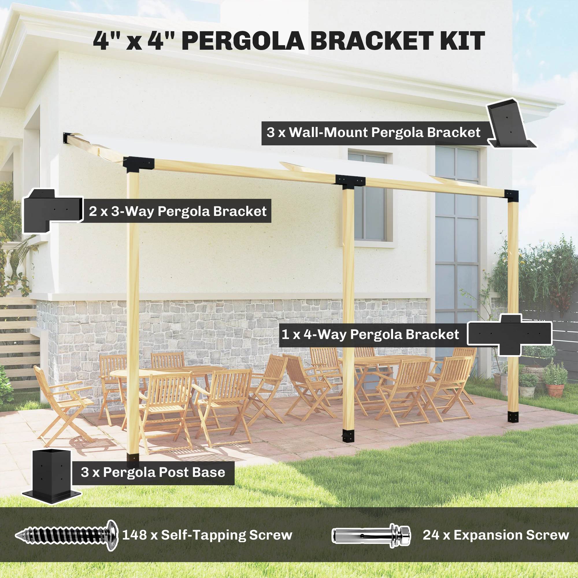 9 PCS Pergola Bracket Kit for 4" x 4" Lumber, Black - Image 6