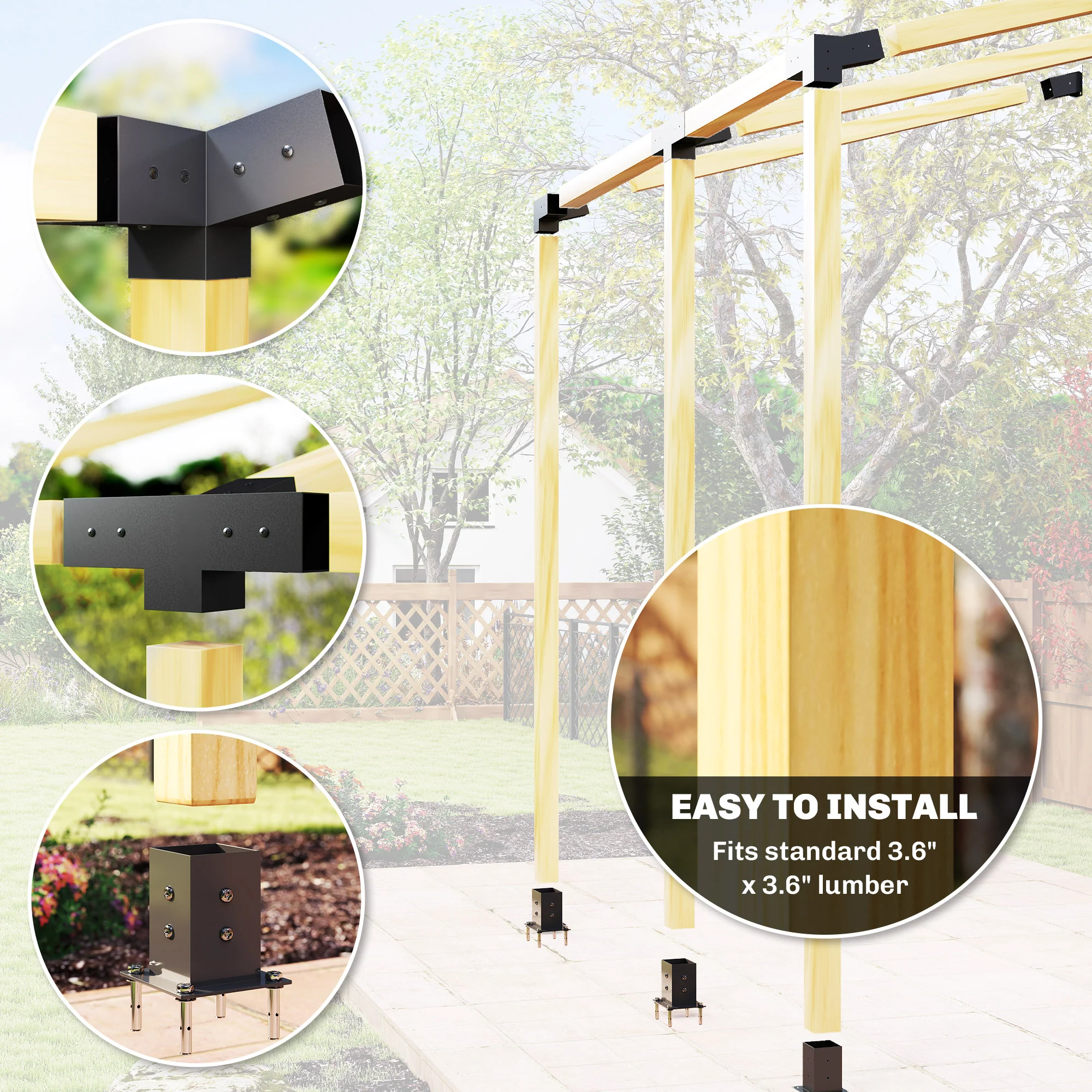 9 PCS Pergola Bracket Kit for 4" x 4" Lumber, Black - Image 9