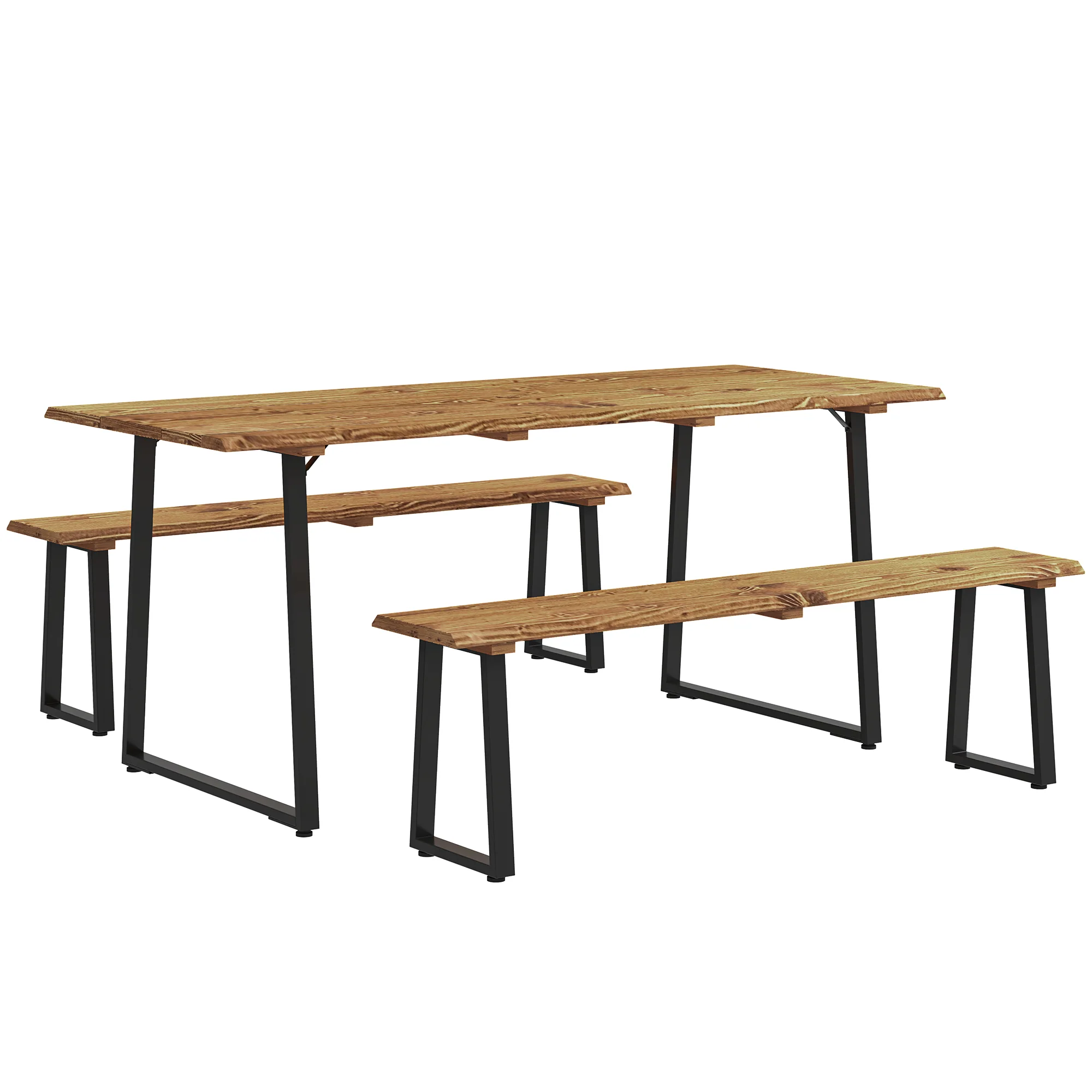 Picnic Table and Bench Set for 6 with 2" Umbrella Hole, Slatted Top & Steel Frame, Lawn - Image 12