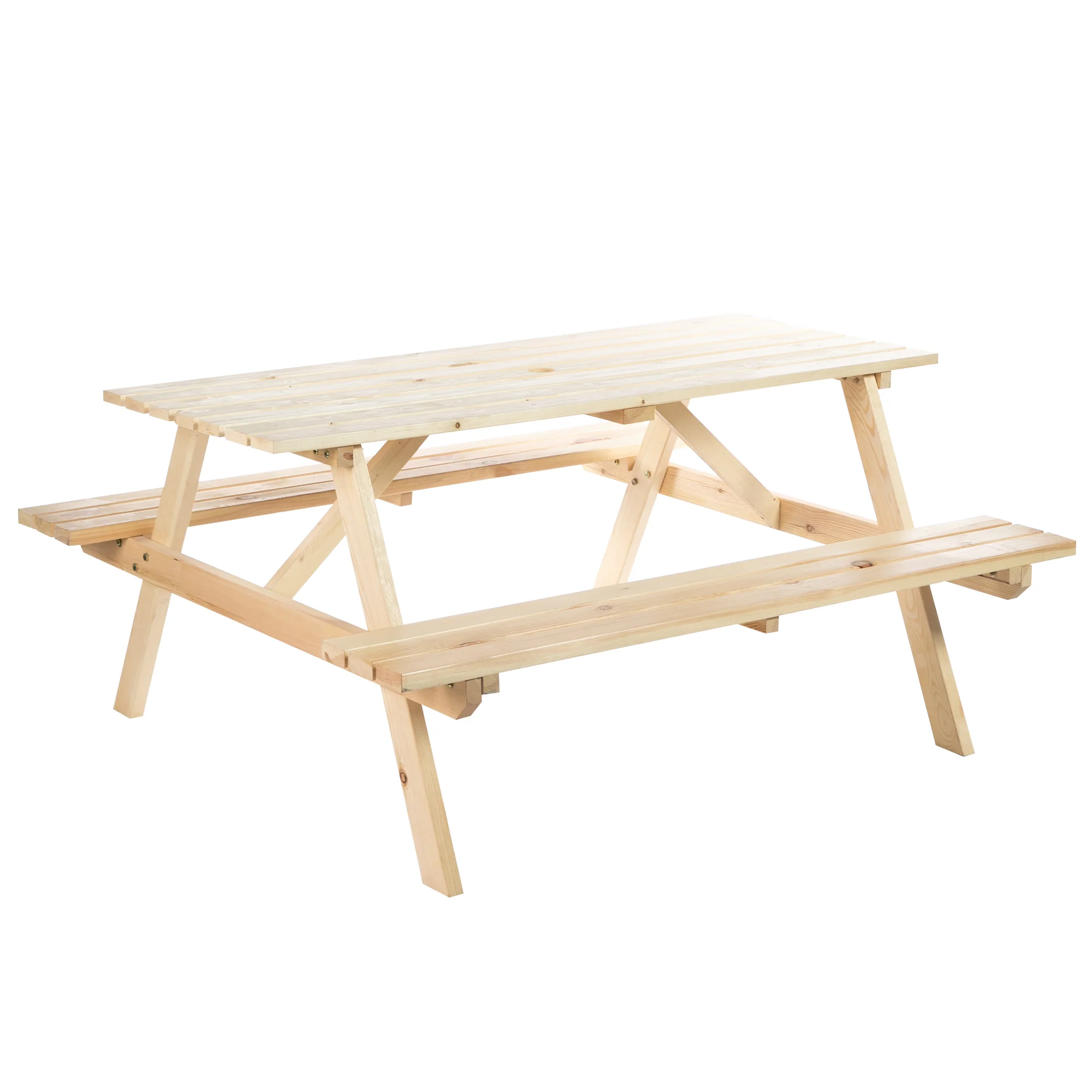 Wood Picnic Table and Bench Set with Umbrella Hole for Outdoor, Garden, Patio, Natural - Image 12