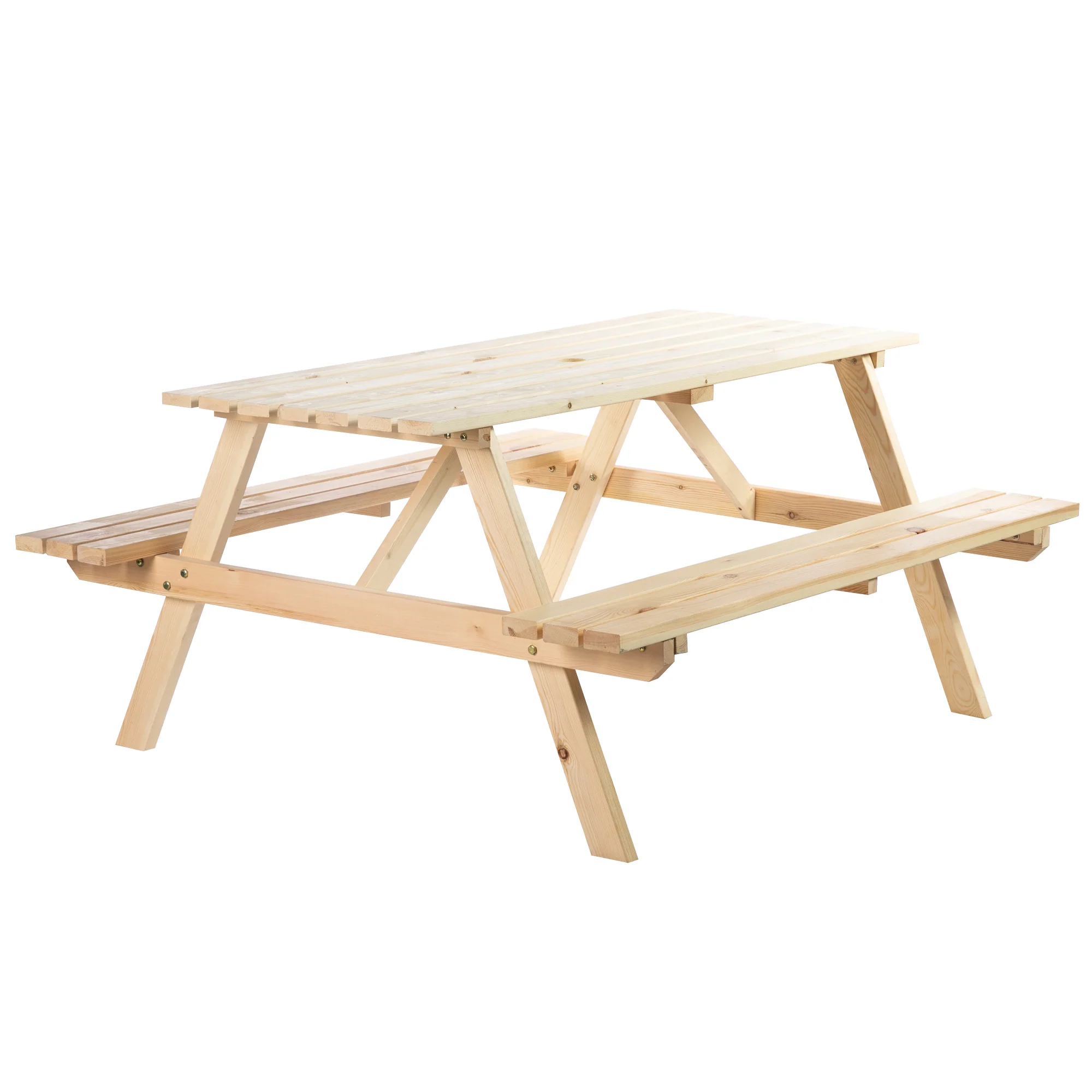 Wood Picnic Table and Bench Set with Umbrella Hole for Outdoor, Garden, Patio, Natural - Image 2