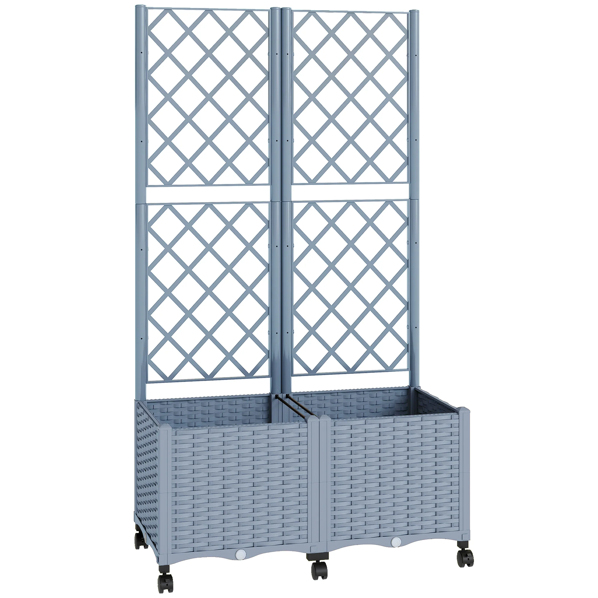 56.3" Self-Watering Planter Box with Trellis and Wheels, Gray - Image 12