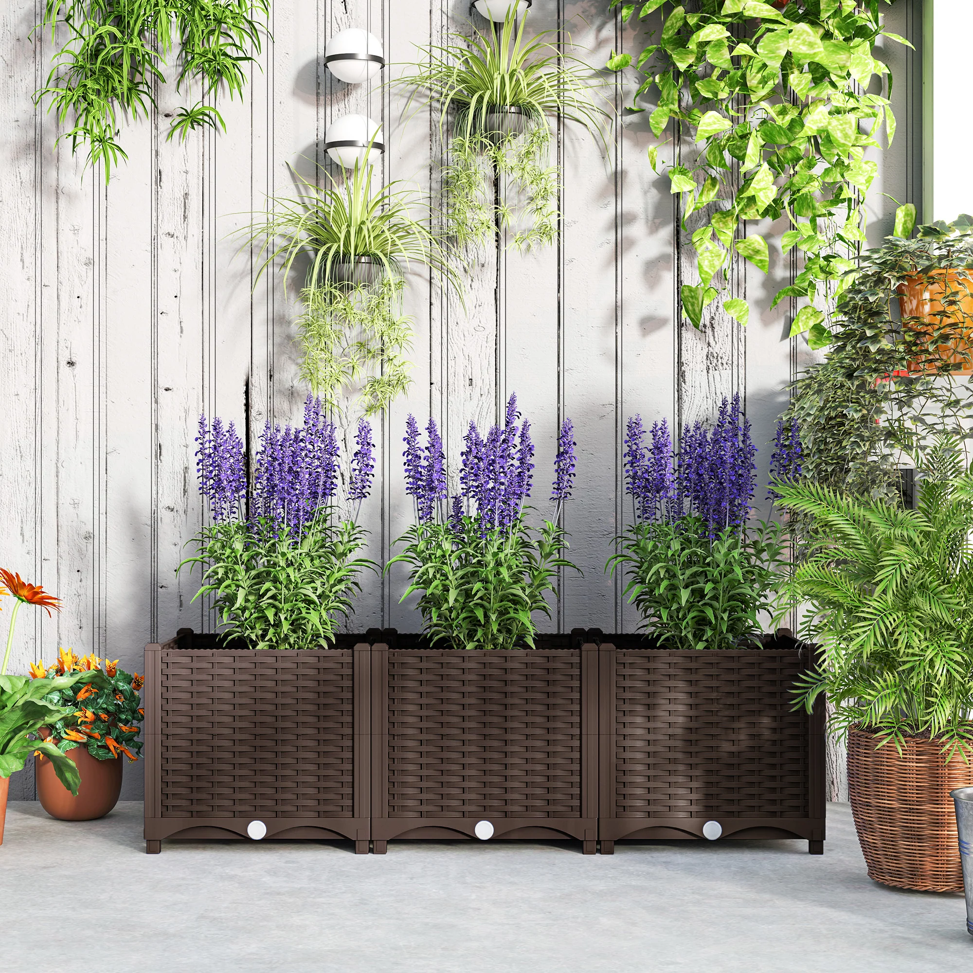 47.2" x 15.7" x 14.6" Plastic Raised Garden Bed with Drainage Holes, Brown - Image 10